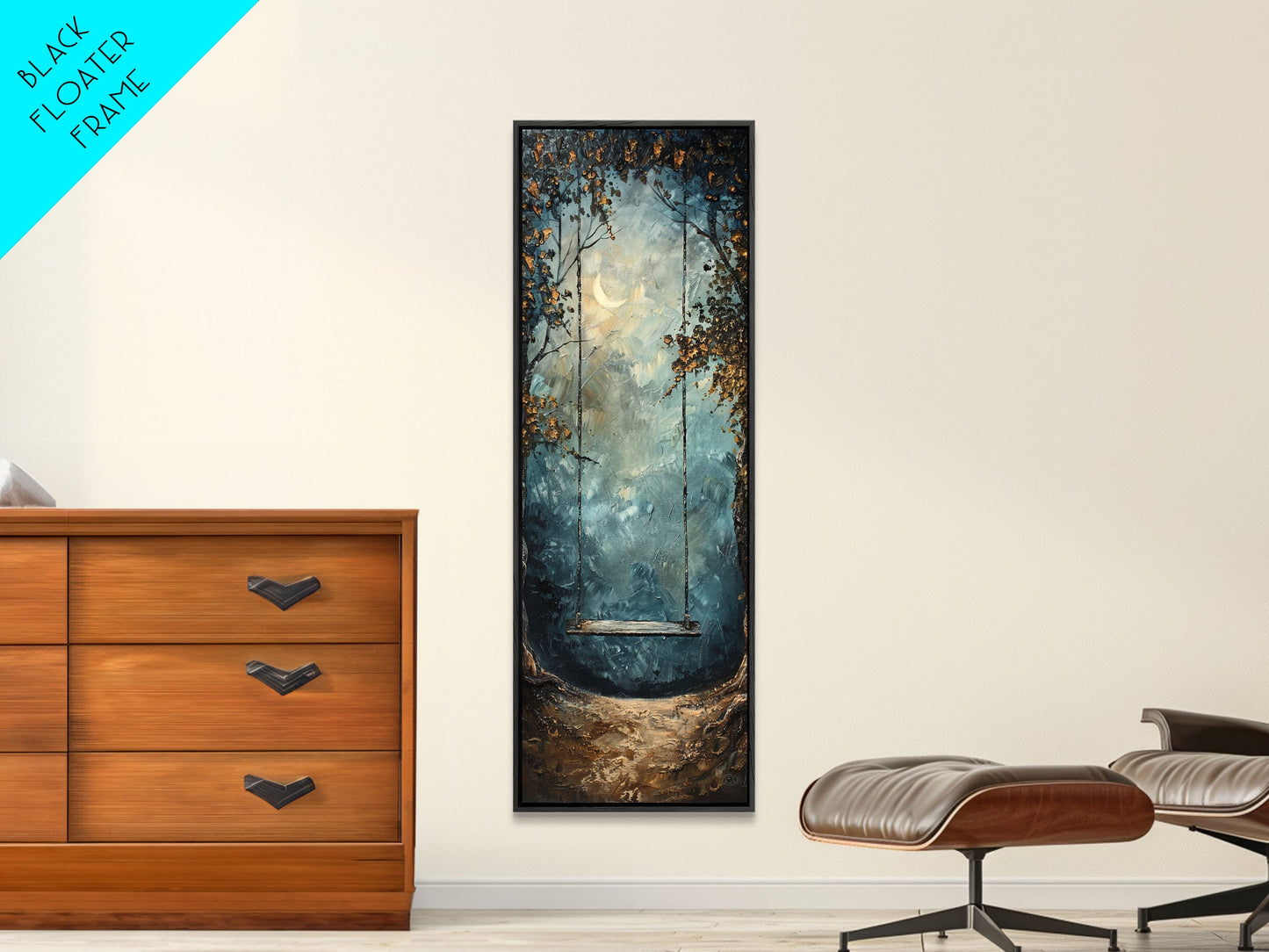 Tree Swing at Midnight – Framed Canvas Wall Art