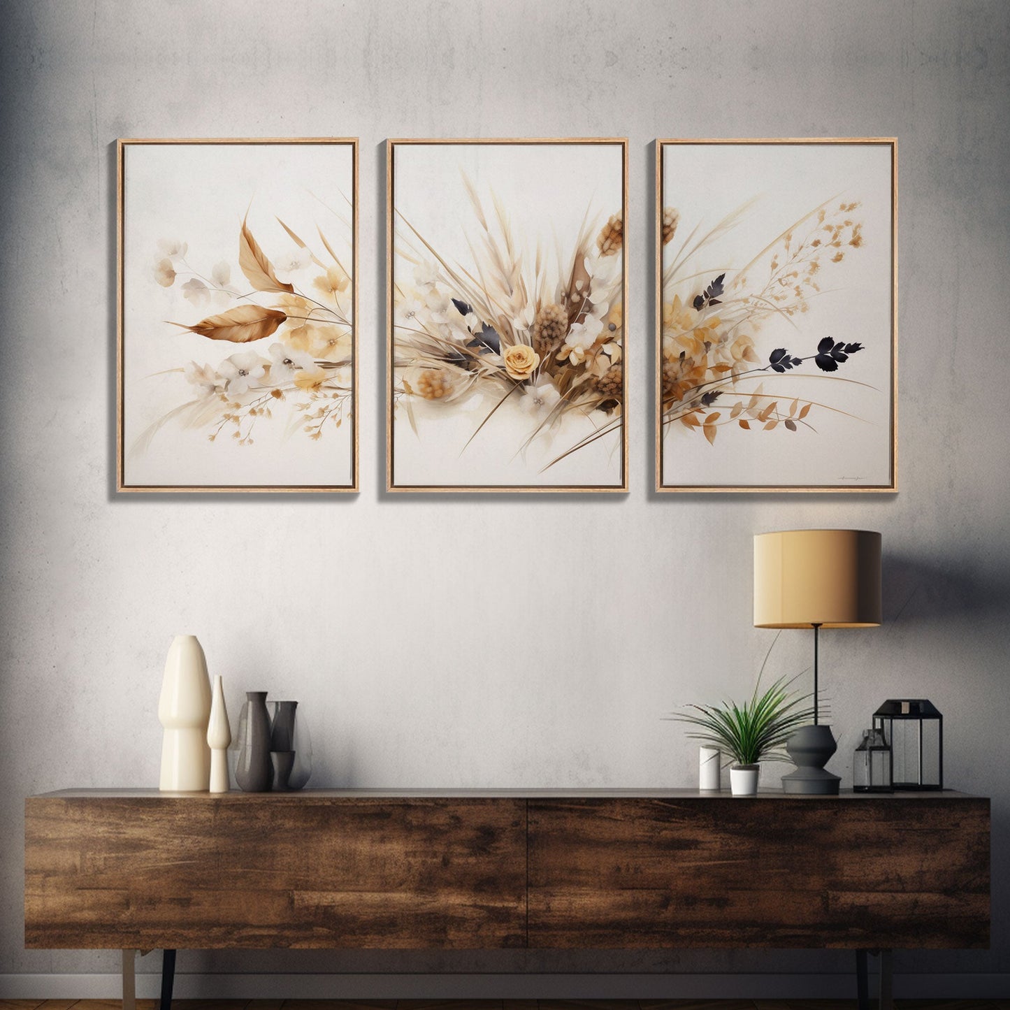 Minimalist Wildflower Trio – 3 Piece Framed Canvas Wall Art