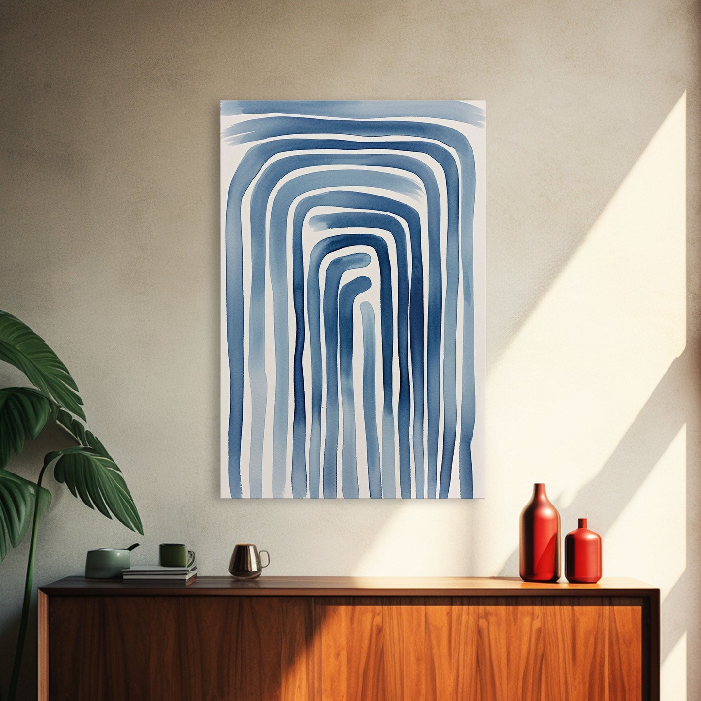 Blue Arc Flow – Japandi Minimal Abstract Wall Art