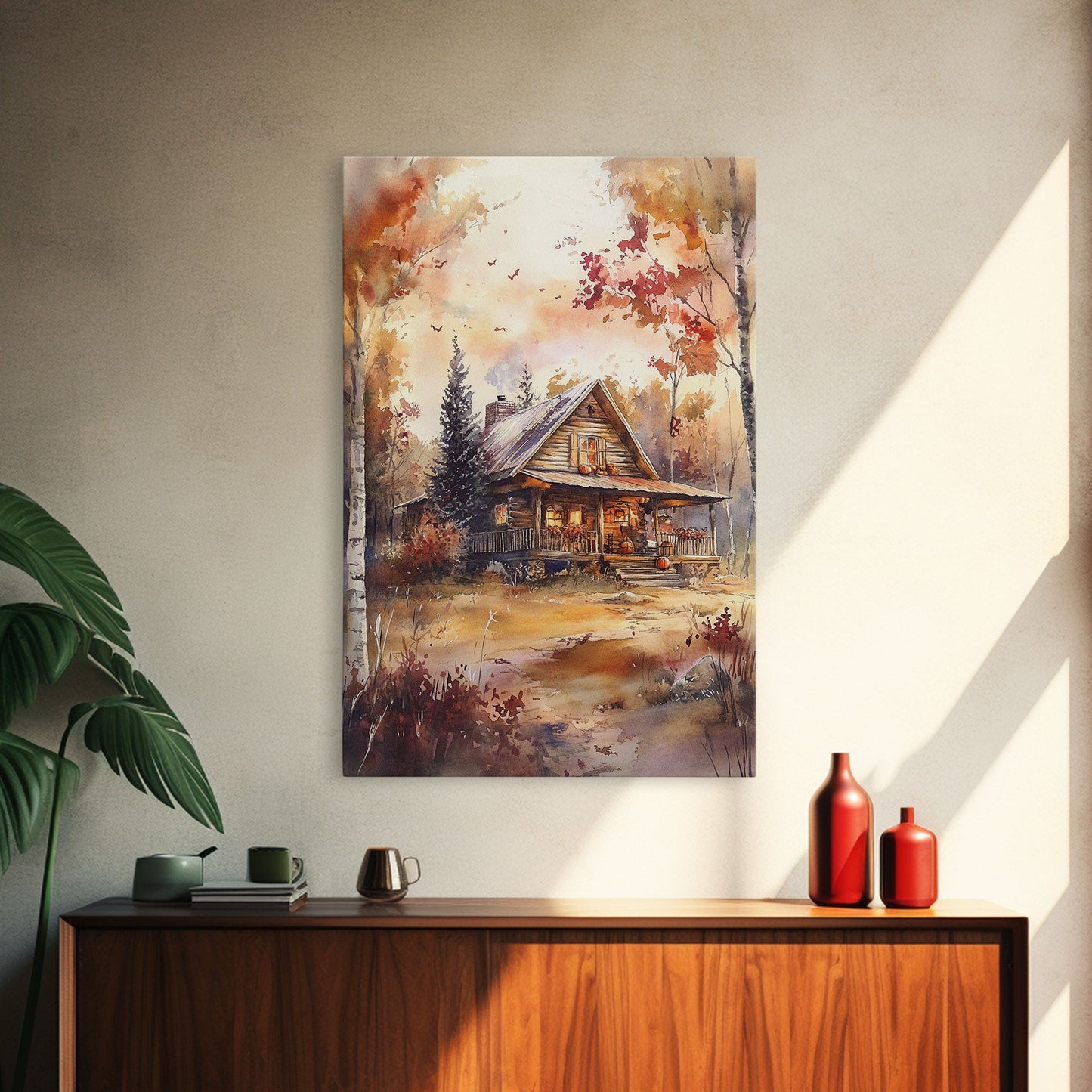 Autumn Cabin Glow – Rustic Woodland Wall Art
