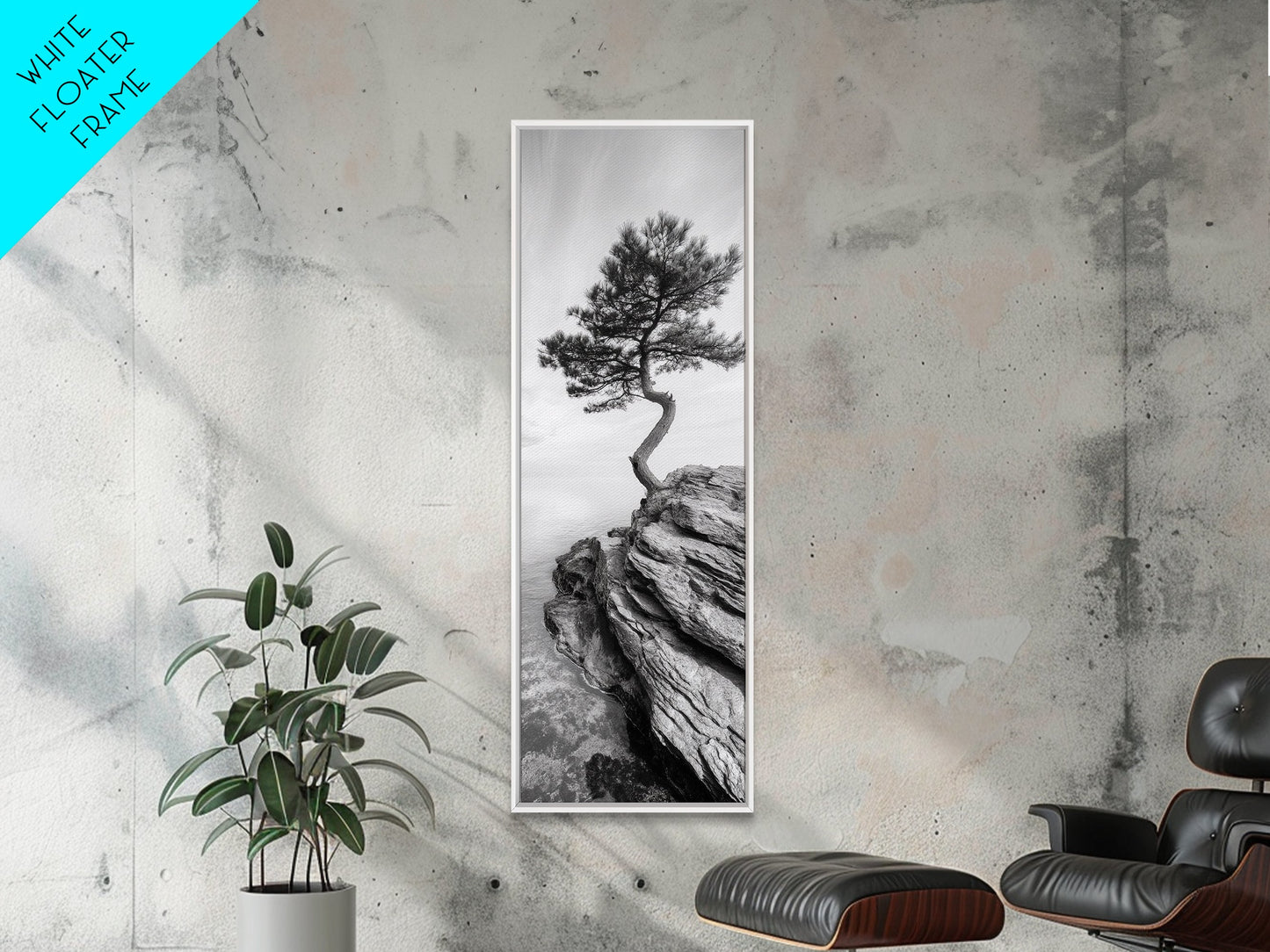 Cliffside Solitude – Black & White Woodland Tree Wall Art