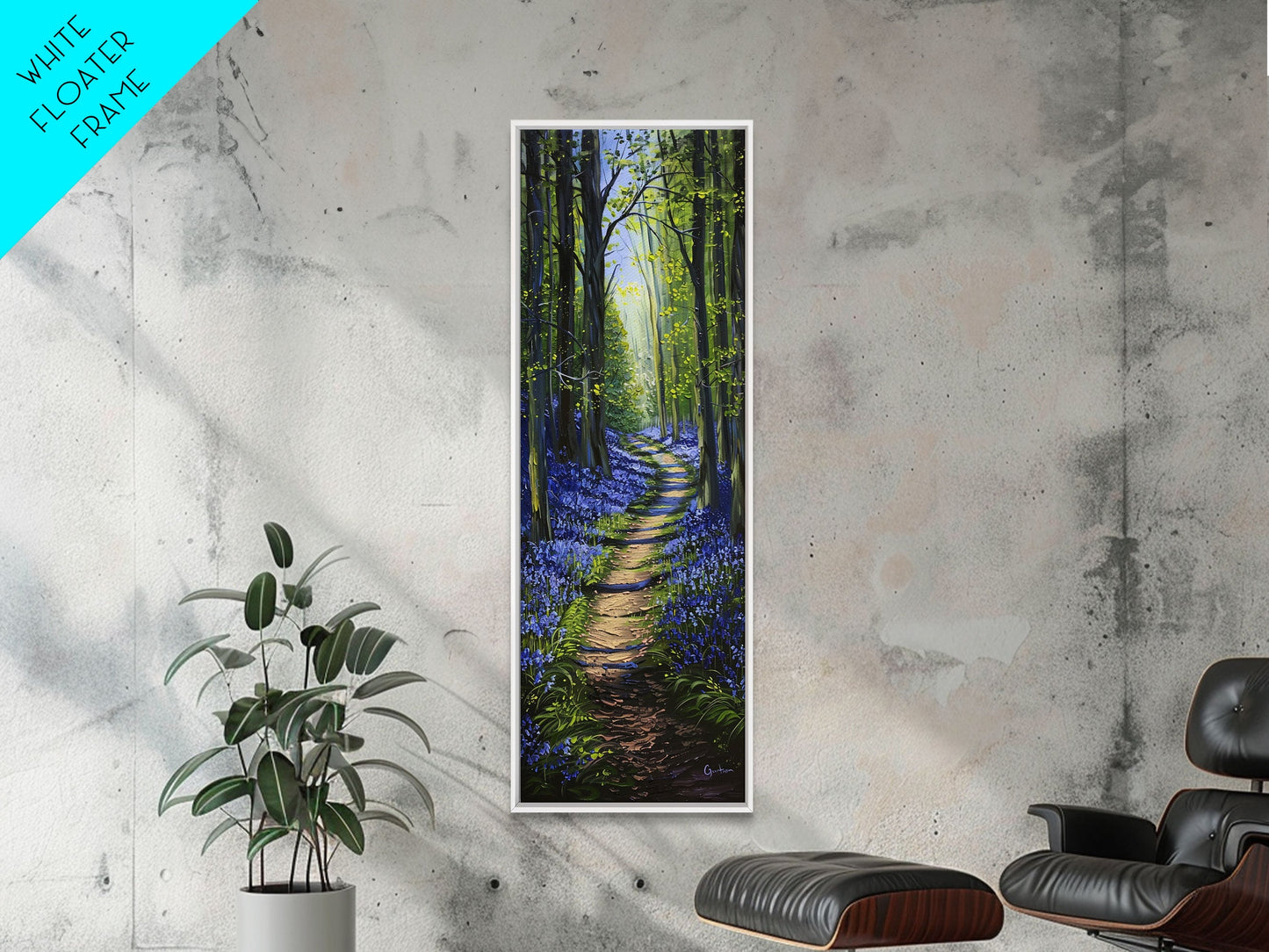 Bluebell Forest Path – Tall Skinny Framed Canvas Wall Art