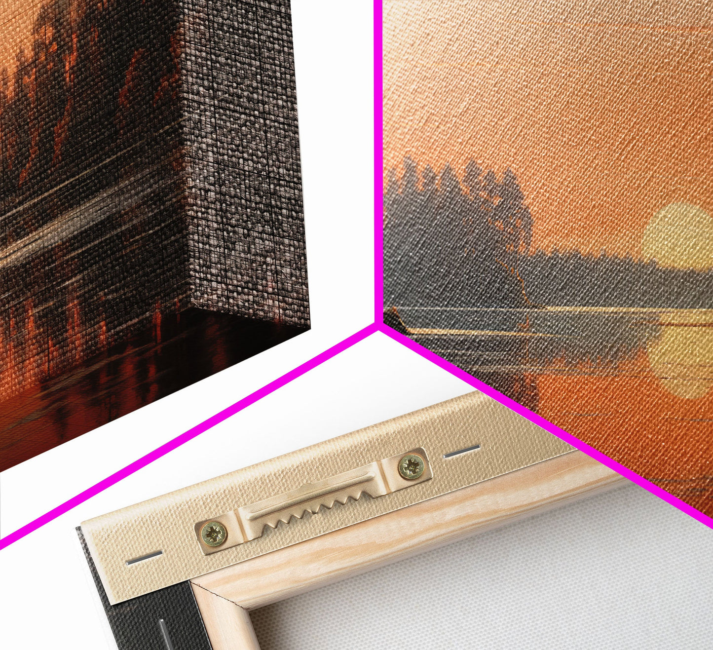 Sunset Lake Reflections – 3 Piece Framed Canvas Wall Art