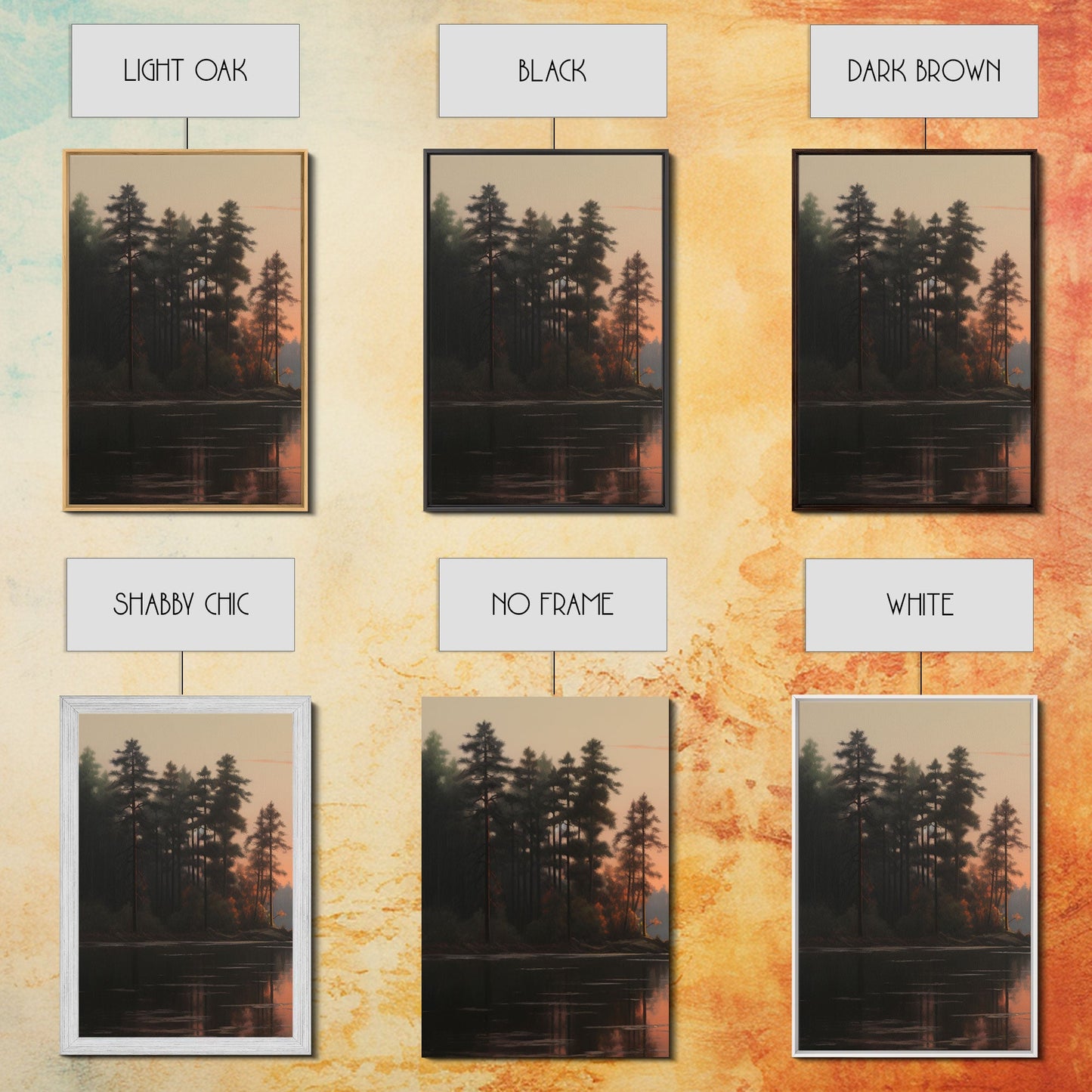 Sunset Lake Reflections – 3 Piece Framed Canvas Wall Art