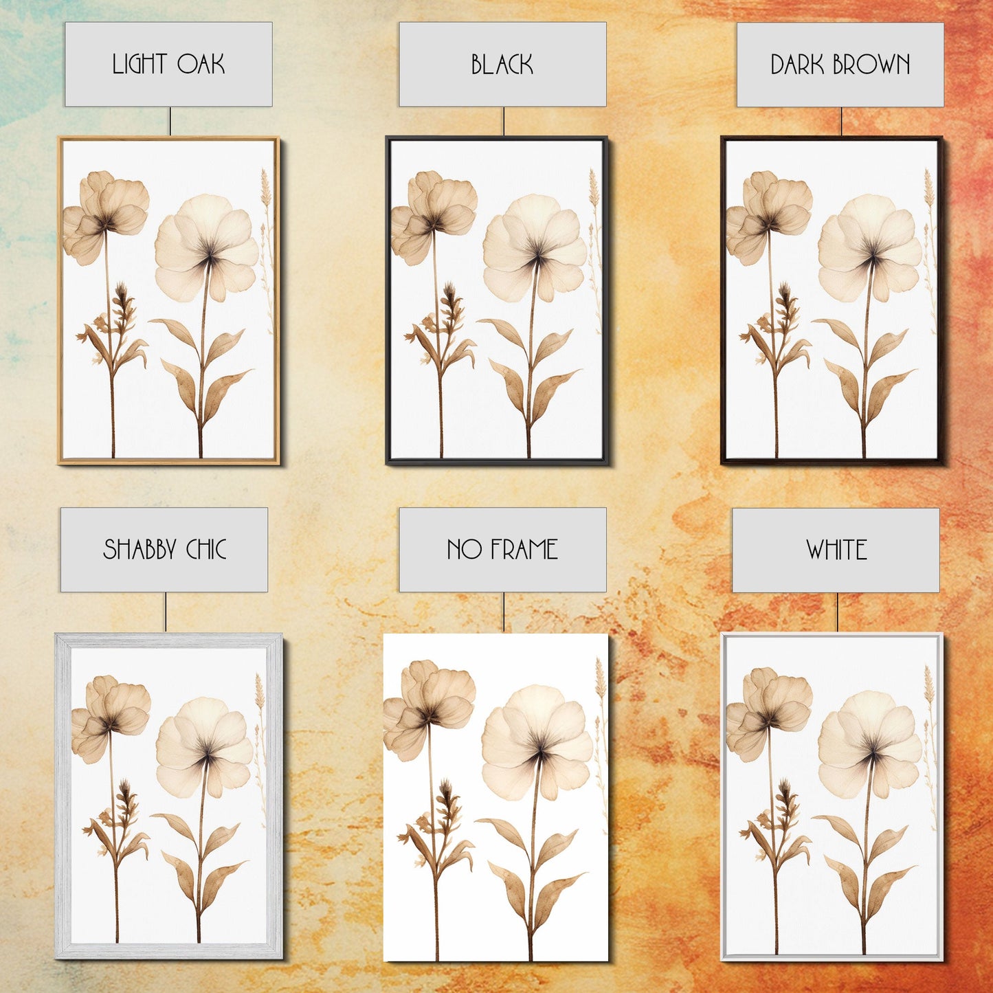 Minimalist Wildflower Botanical Wall Art Set – 3 Piece