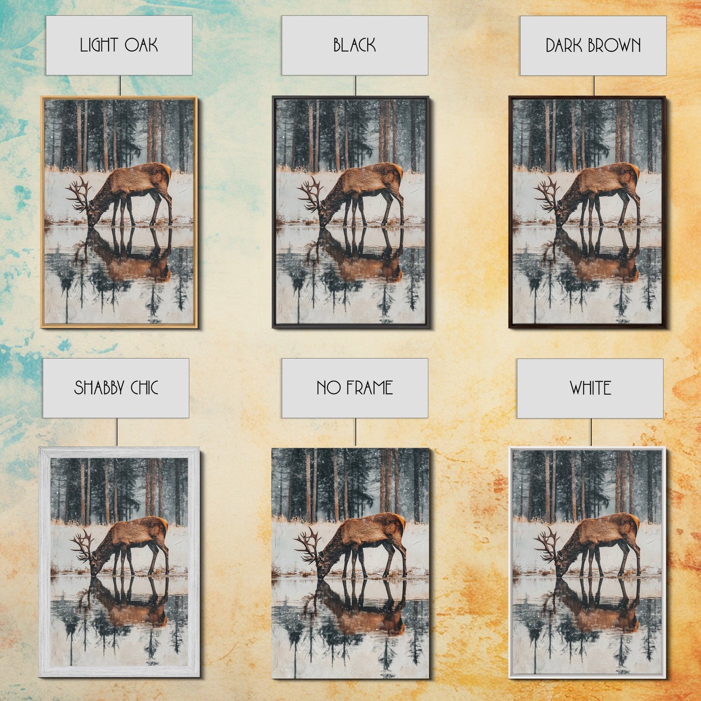 Snowfall at the Water’s Edge – Winter Woodland Deer Wall Art