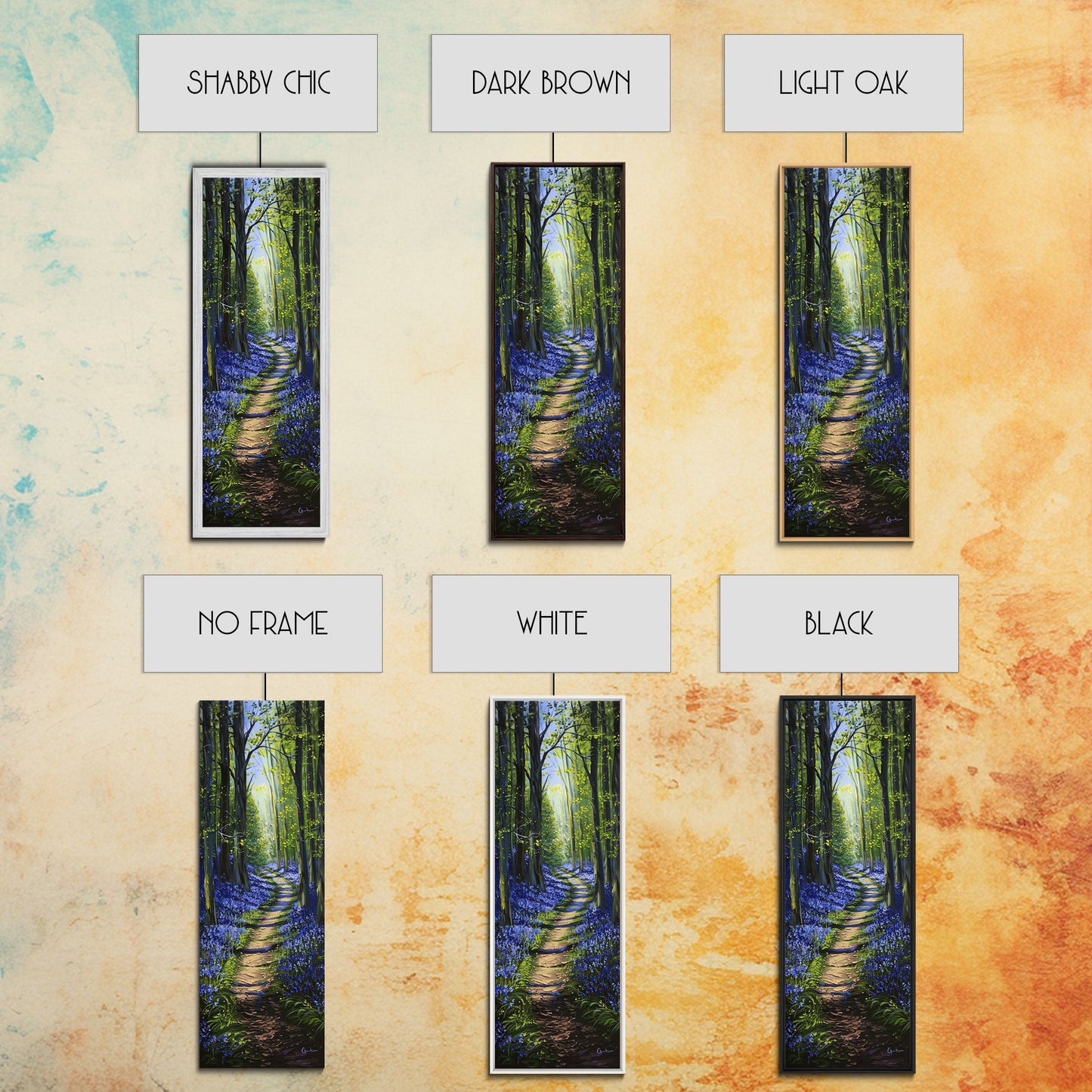 Bluebell Forest Path – Tall Skinny Framed Canvas Wall Art