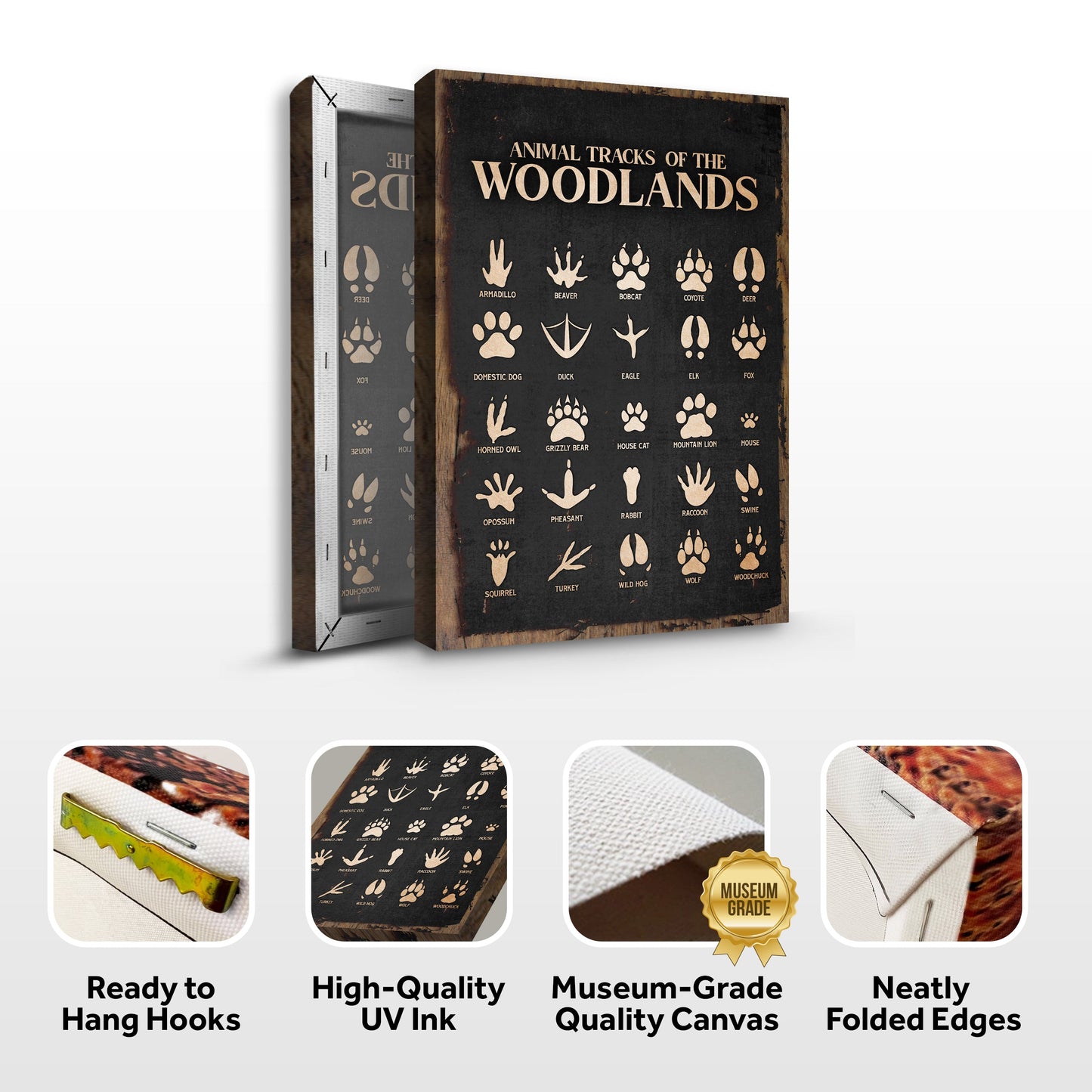 Animal Tracks of the Woodlands – Rustic Nature Guide Wall Art