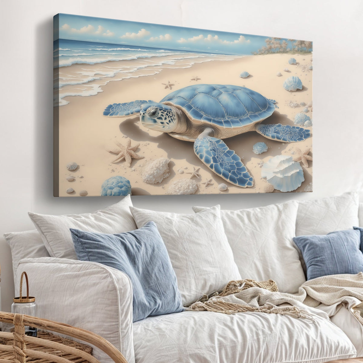 Seaside Wanderer, Sea Turtle Canvas Wall Art, Coastal Beach House Decor