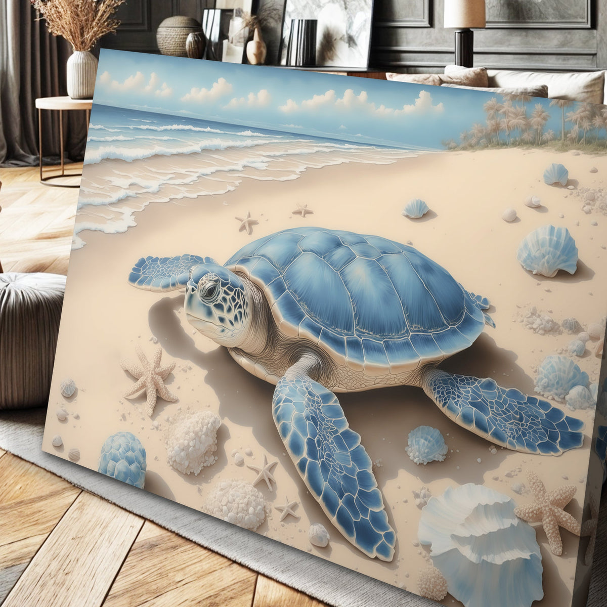 Seaside Wanderer, Sea Turtle Canvas Wall Art, Coastal Beach House Decor