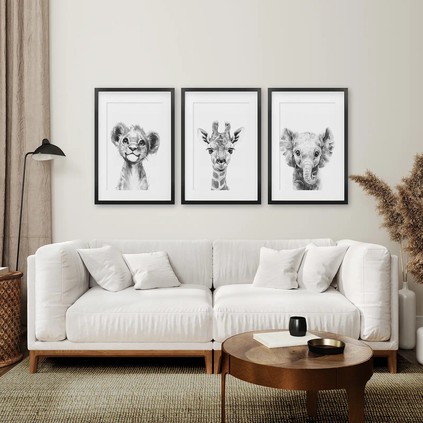 Little Safari Portraits – Black & White Nursery Art Set (3 Prints)
