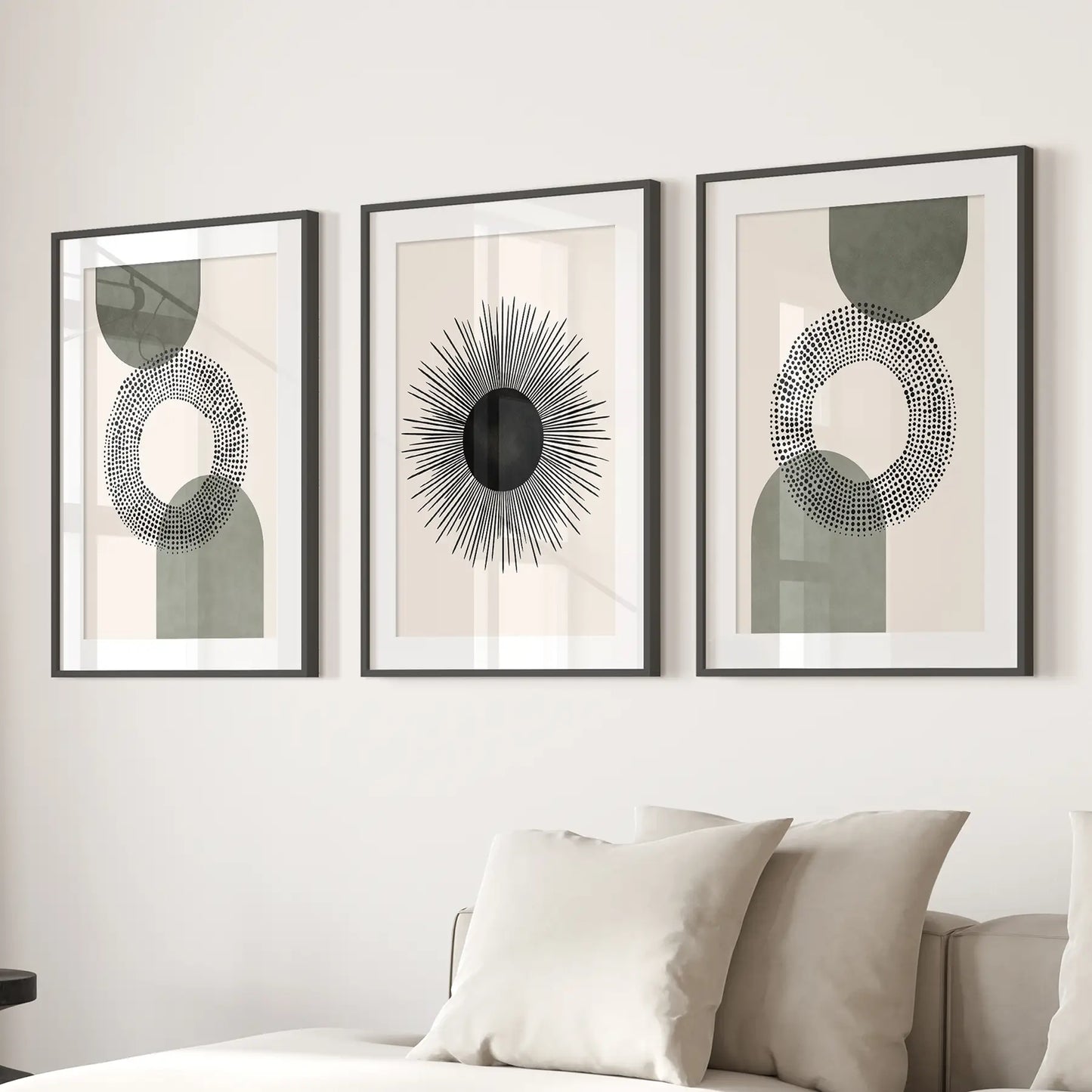 Sage Geometry – Modern Japandi Canvas Set (3 Piece)