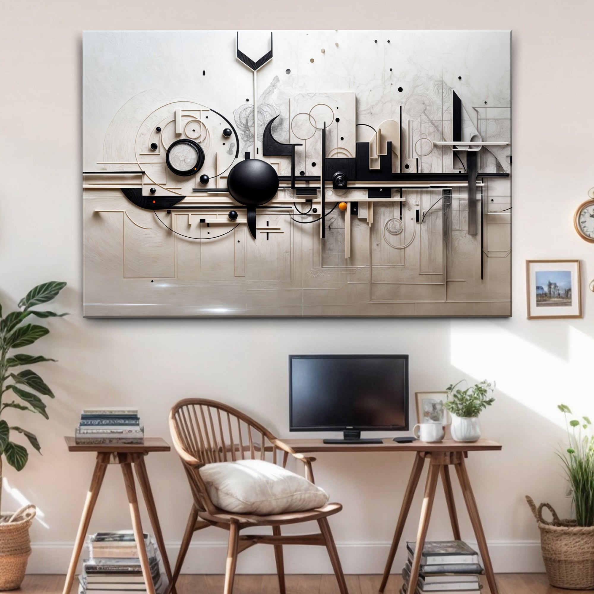 Architectural Harmony, Geometric Canvas Wall Art, Modern Neutral Home ...