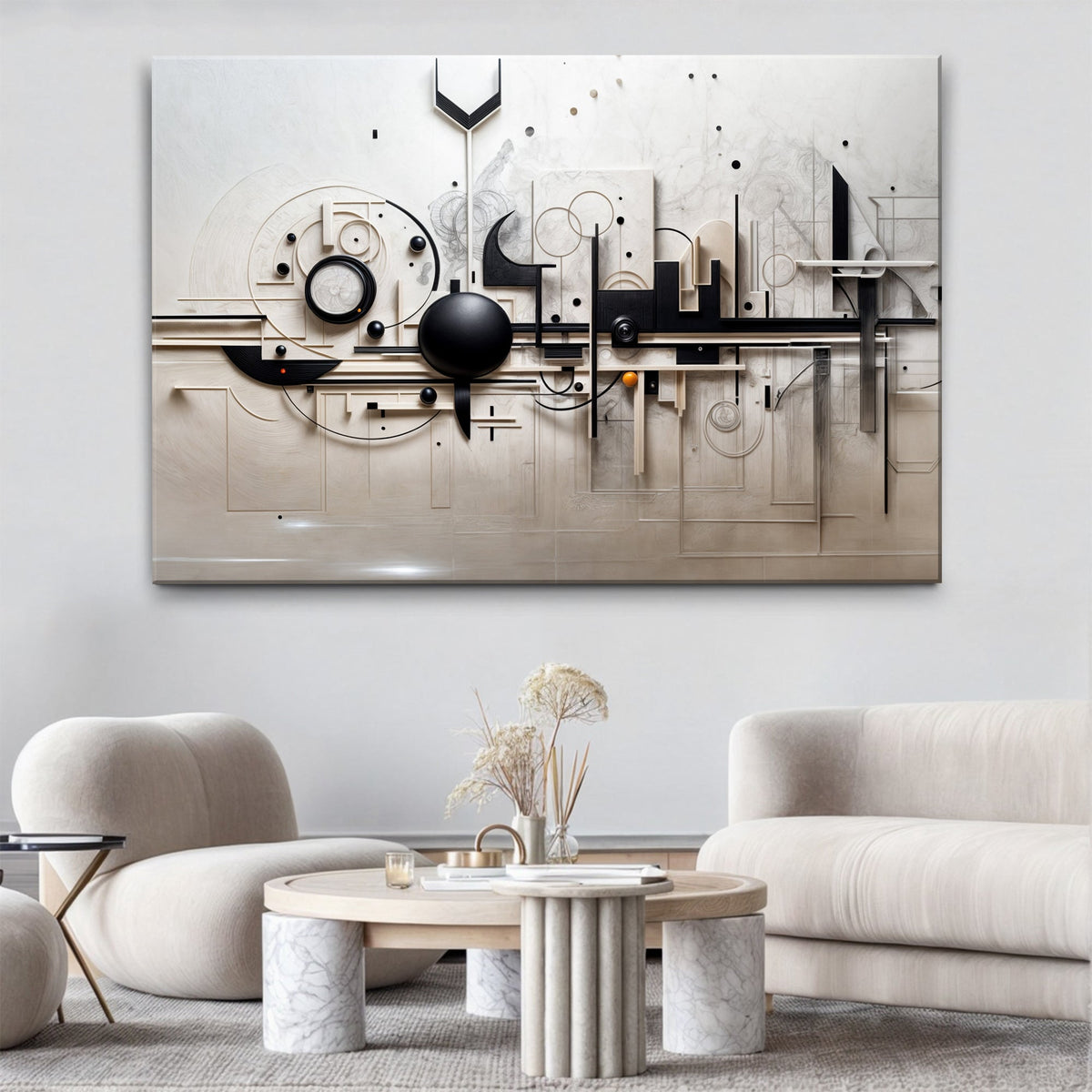 Architectural Harmony, Geometric Canvas Wall Art, Modern Neutral Home Decor