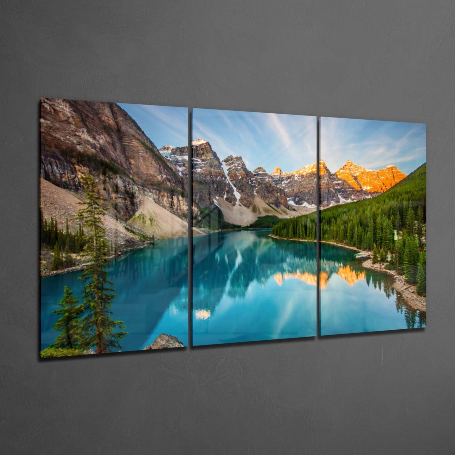 Alpine Reflection Triptych – Mountain Lake Glass Wall Art Set