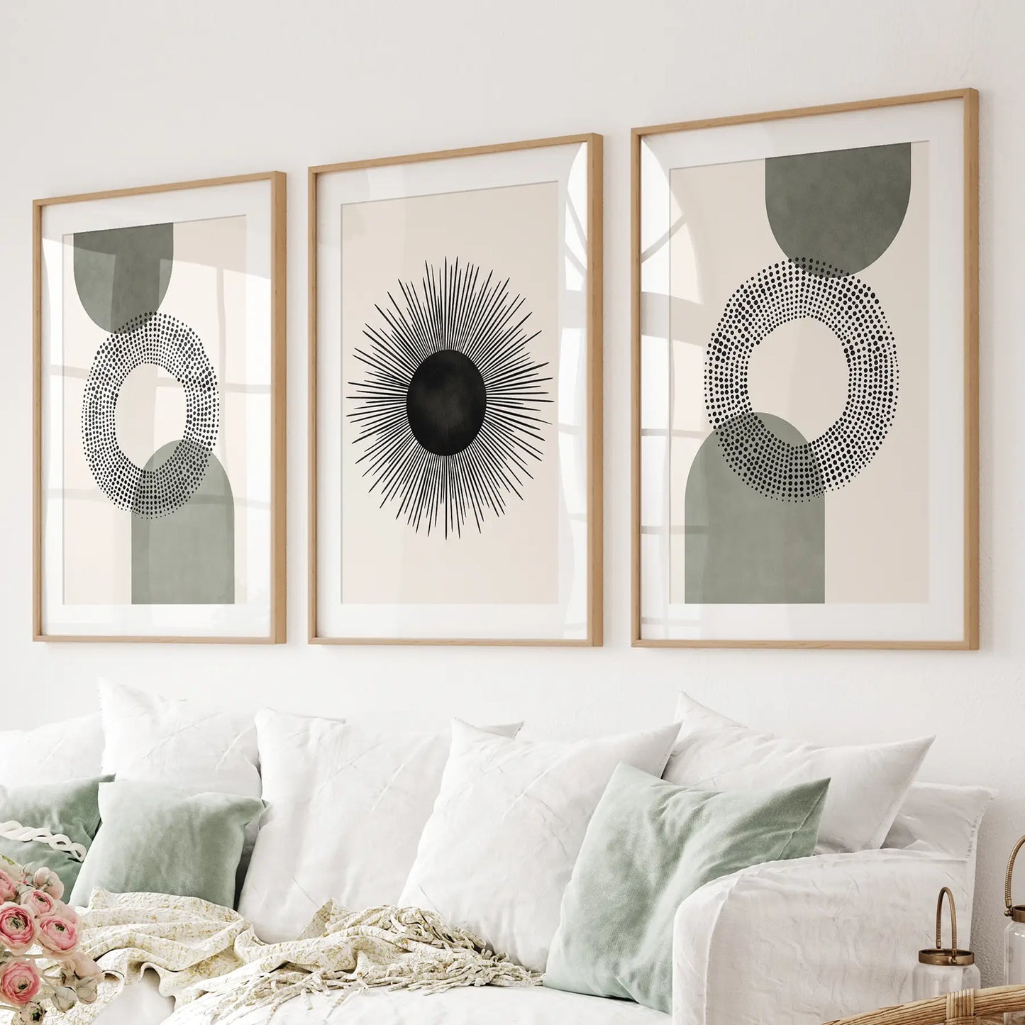Sage Geometry – Modern Japandi Canvas Set (3 Piece)