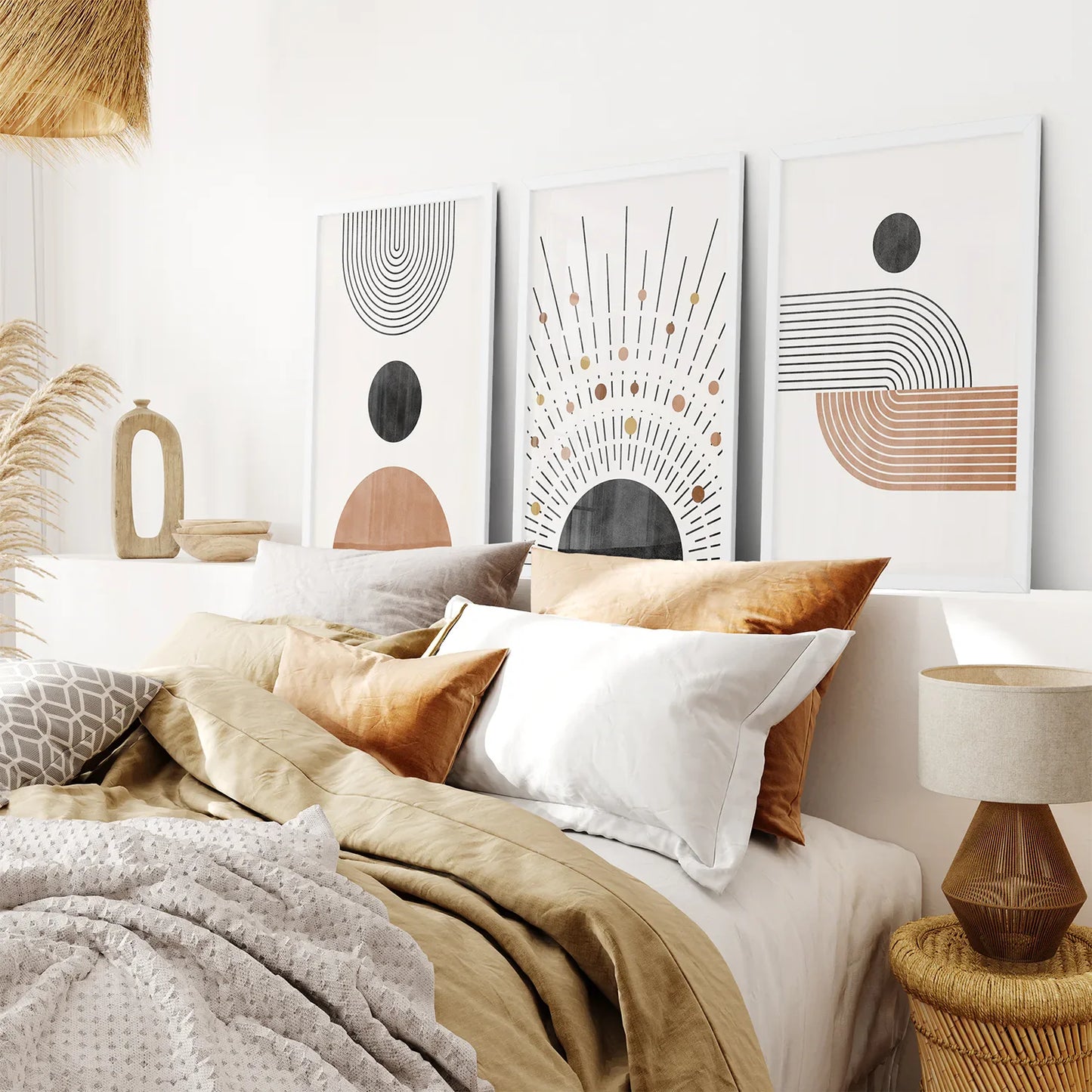 Geometric Japandi Wall Art – 3 Piece Wall Art Set