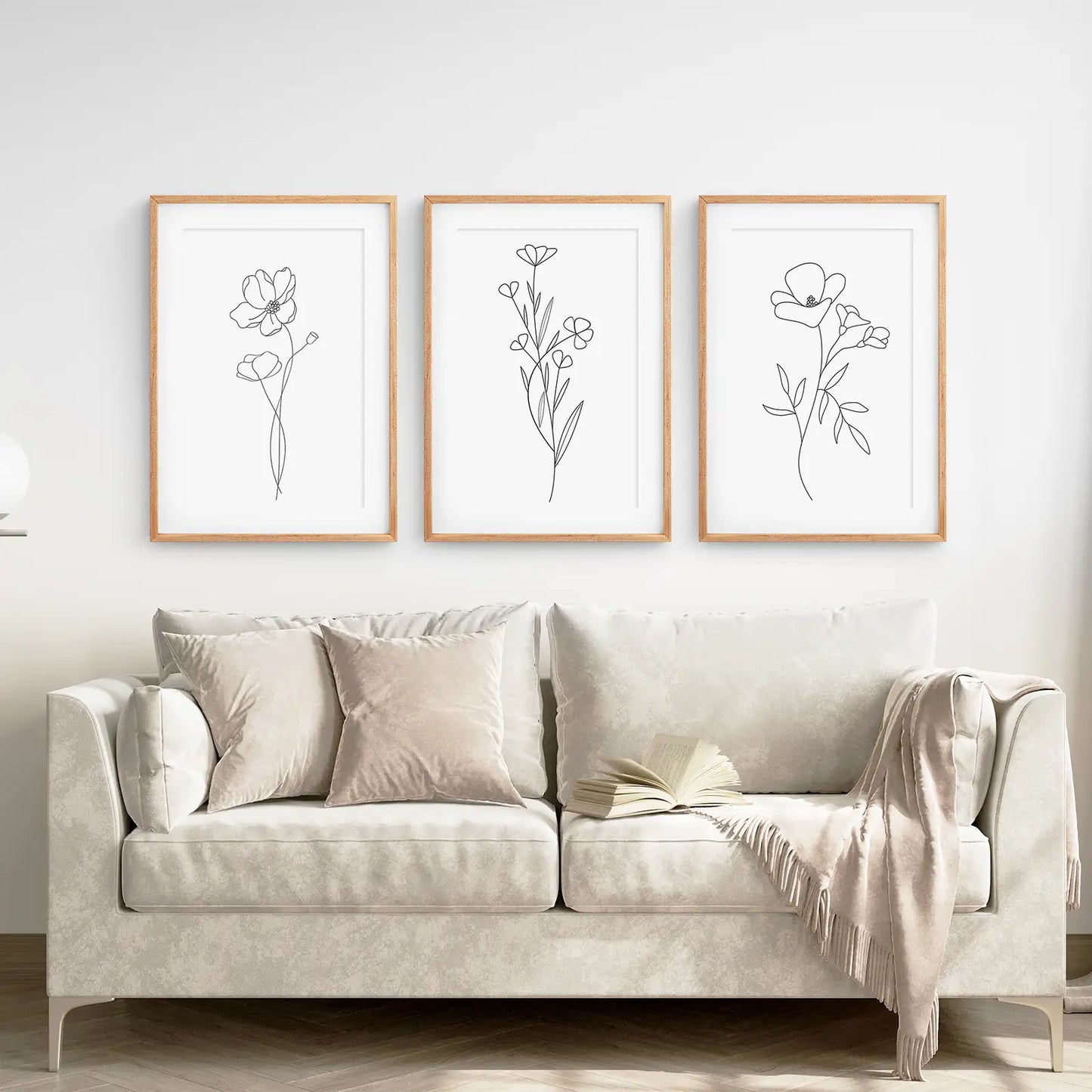 Wildflower Line Art Wall Art Set — 3 Piece Minimal Botanical Prints