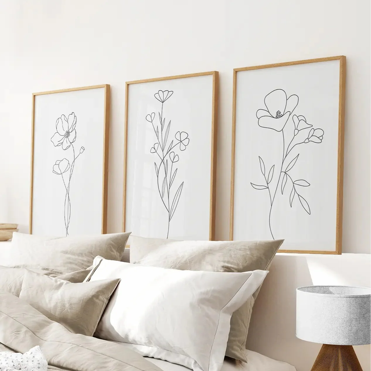 Wildflower Line Art Wall Art Set — 3 Piece Minimal Botanical Prints
