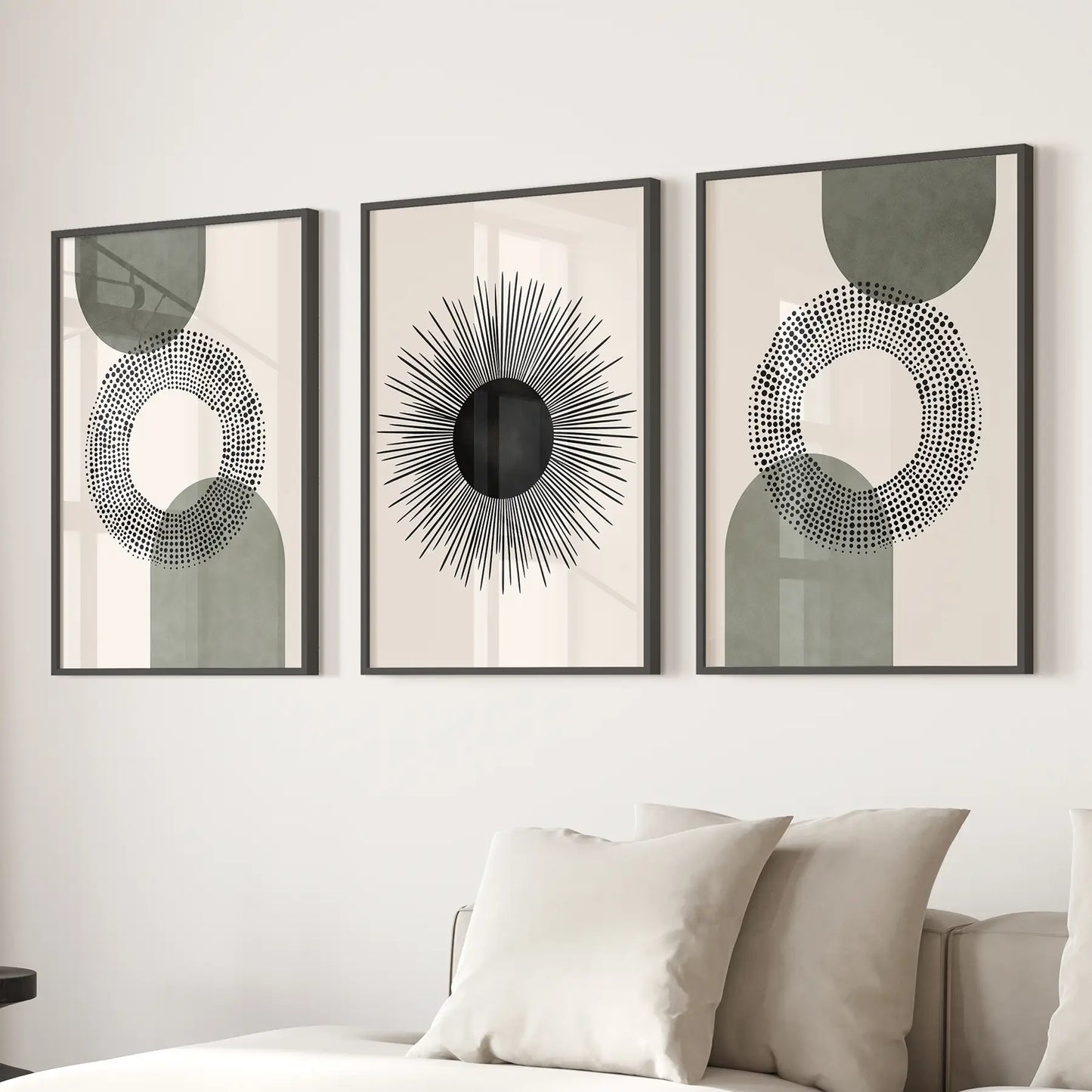 Sage Geometry – Modern Japandi Canvas Set (3 Piece)