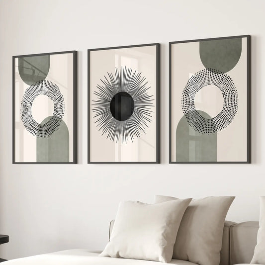 Sage Geometry – Modern Japandi Canvas Set (3 Piece)