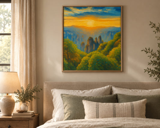 Earthlight Rising – Soft Sunrise Mountain Artwork for Serene, Nature‑Inspired Homes