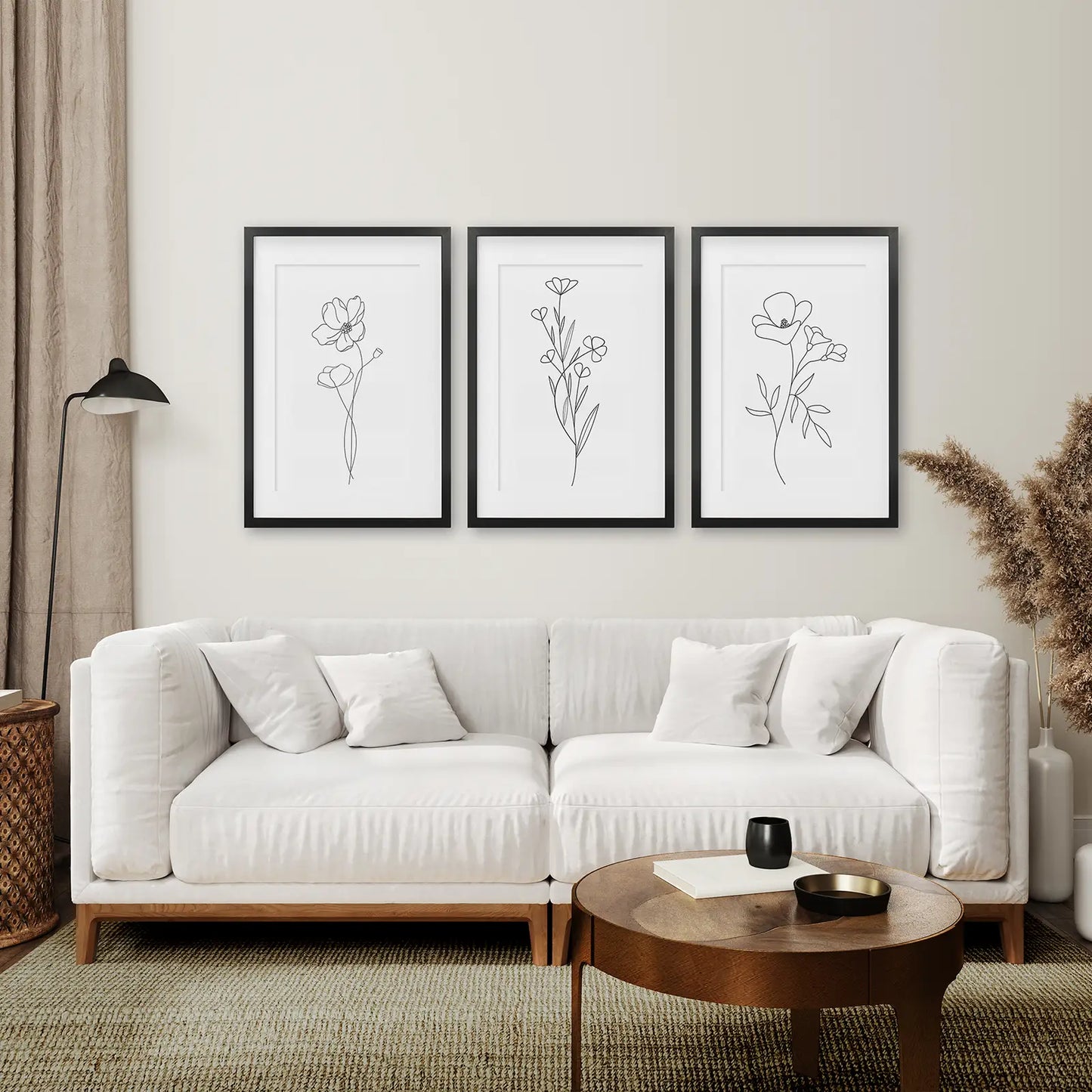 Wildflower Line Art Wall Art Set — 3 Piece Minimal Botanical Prints