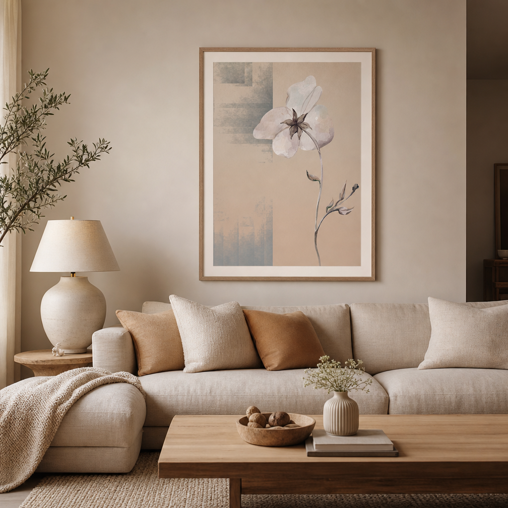 Morning Bloom — Cozy Neutral Botanical Wall Art (4:5 Ratio Digital Download)