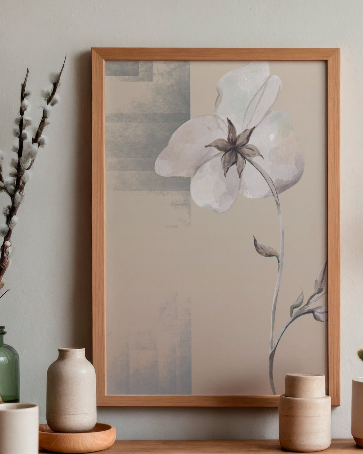 Morning Bloom — Cozy Neutral Botanical Wall Art (4:5 Ratio Digital Download)