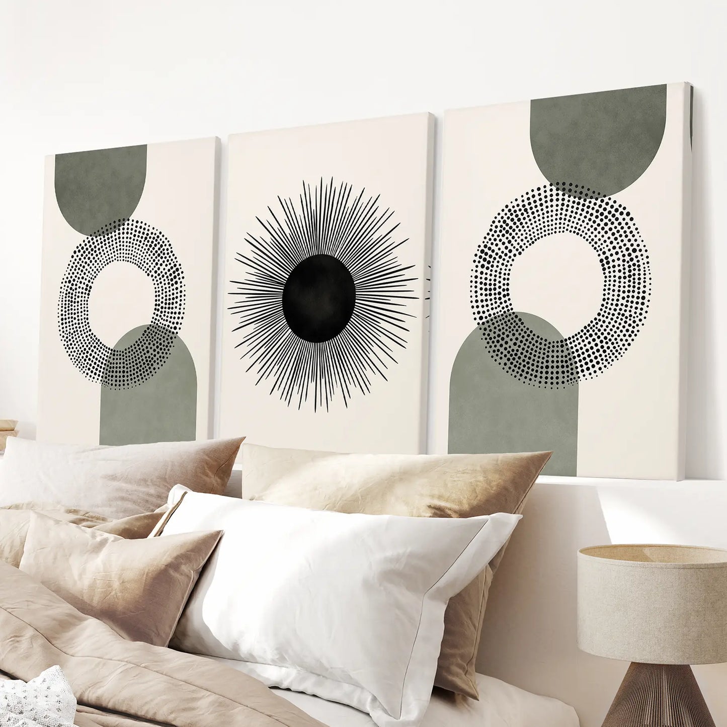 Sage Geometry – Modern Japandi Canvas Set (3 Piece)