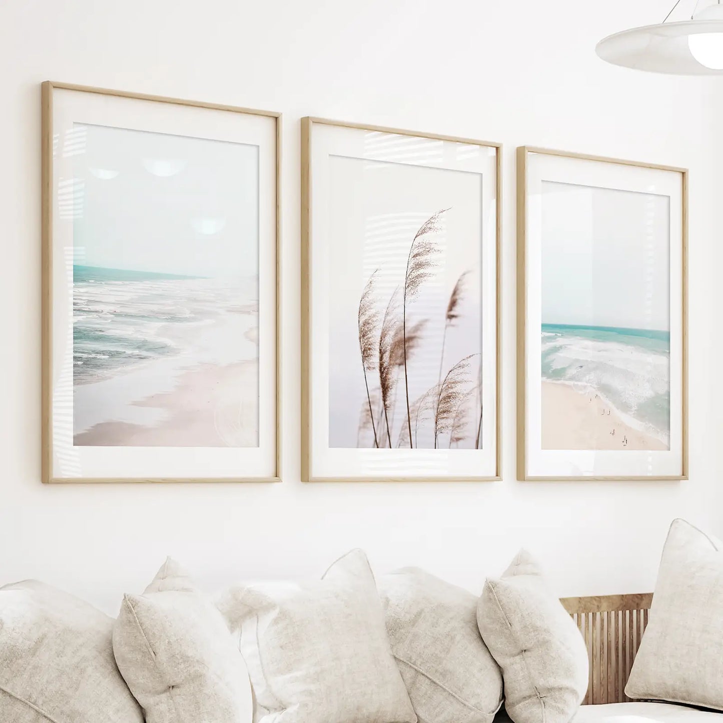 Coastal Pampas & Ocean – 3 Piece Wall Art Set