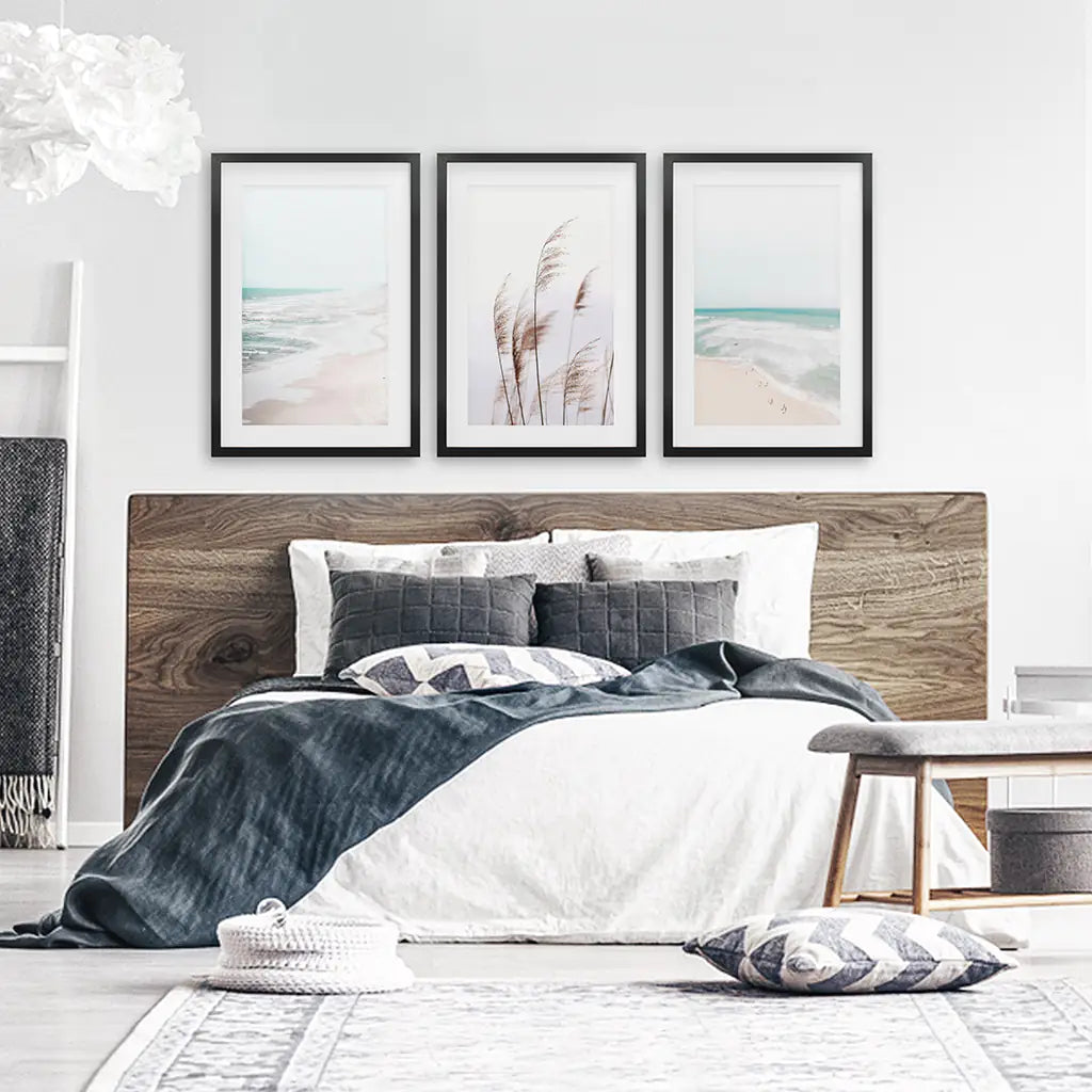Coastal Pampas & Ocean – 3 Piece Wall Art Set