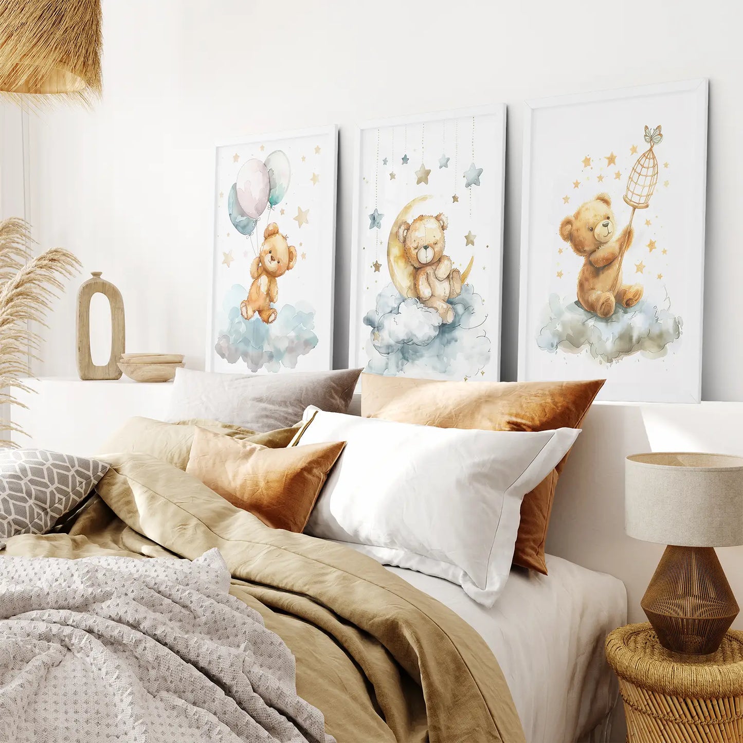 Dreamland Bears – Watercolor Teddy Nursery Wall Art (Set of 3)