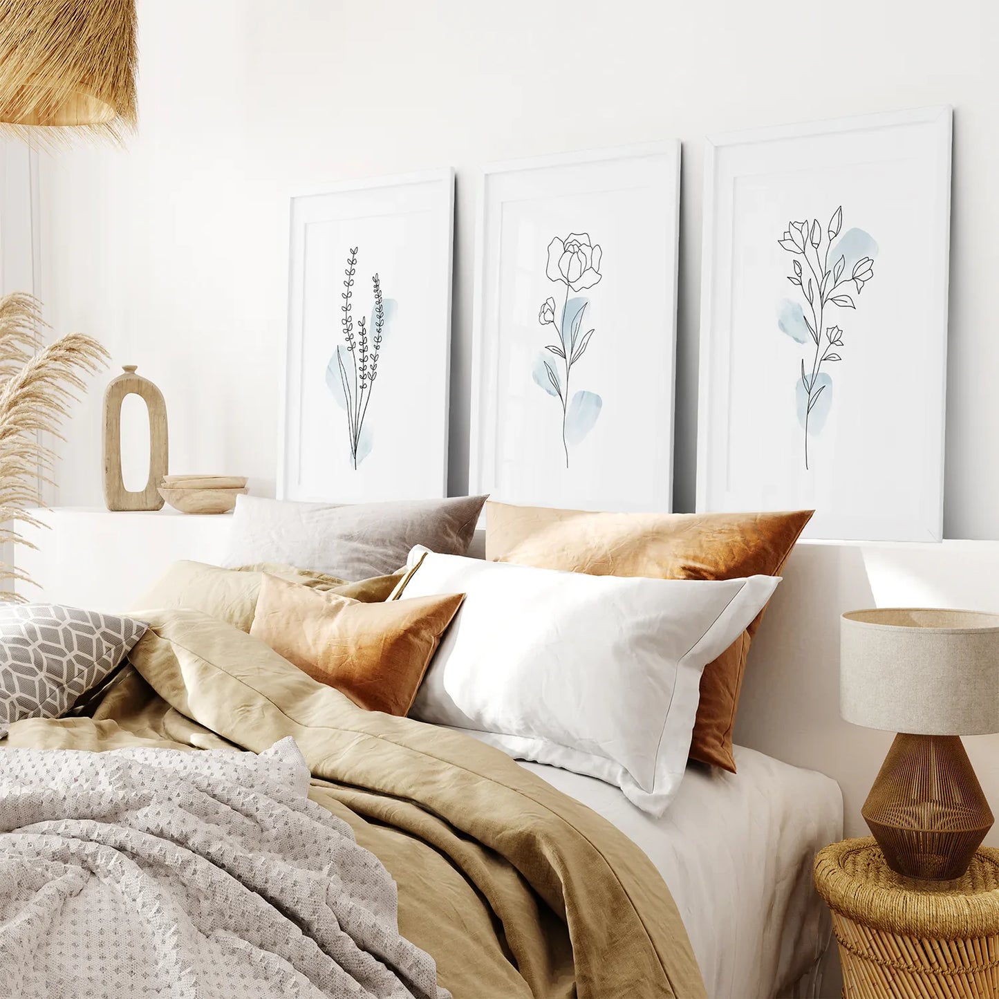 Pastel Bloom Trio – Botanical Line Art Set