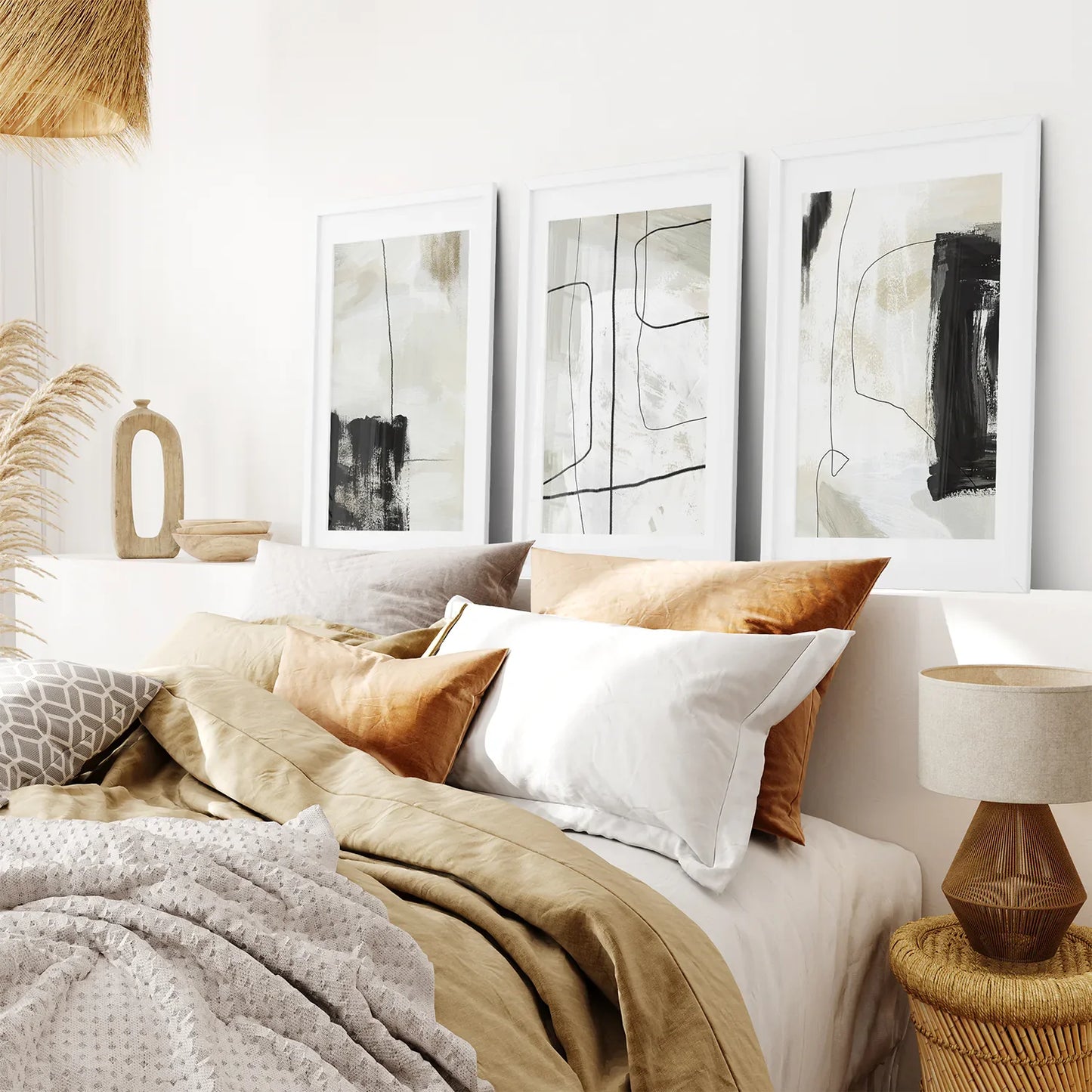 Nordic Brushwork Trio – Scandinavian Abstract Wall Art Set