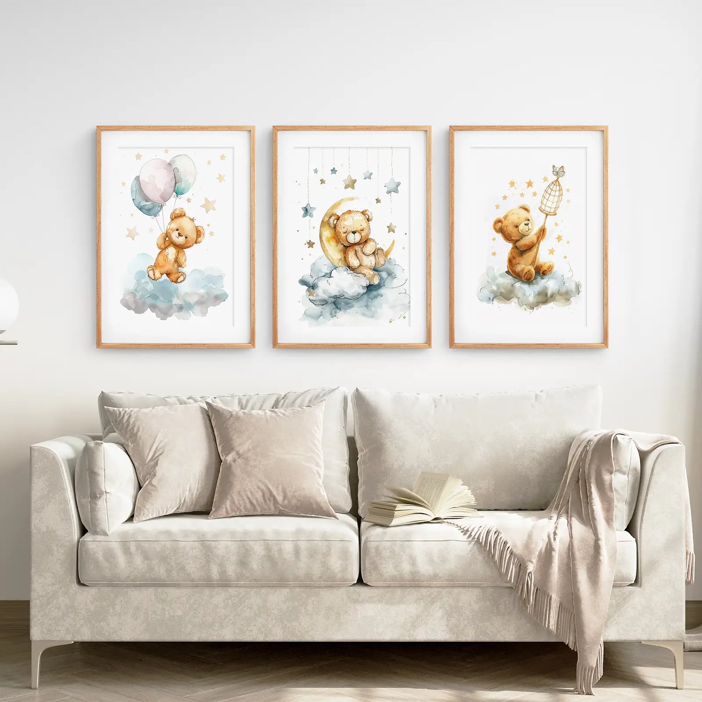 Dreamland Bears – Watercolor Teddy Nursery Wall Art (Set of 3)
