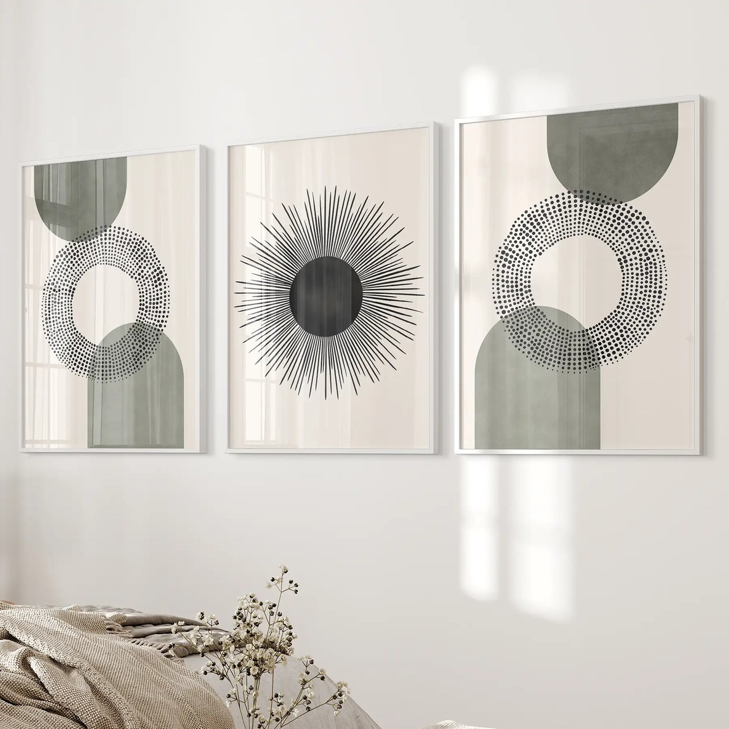 Sage Geometry – Modern Japandi Canvas Set (3 Piece)