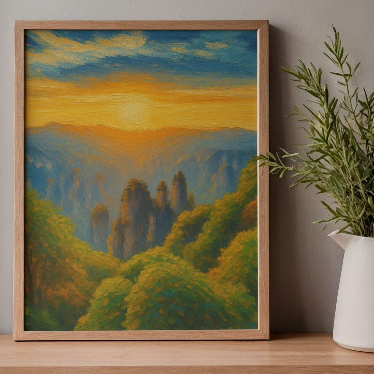 Earthlight Rising – Soft Sunrise Mountain Artwork for Serene, Nature‑Inspired Homes