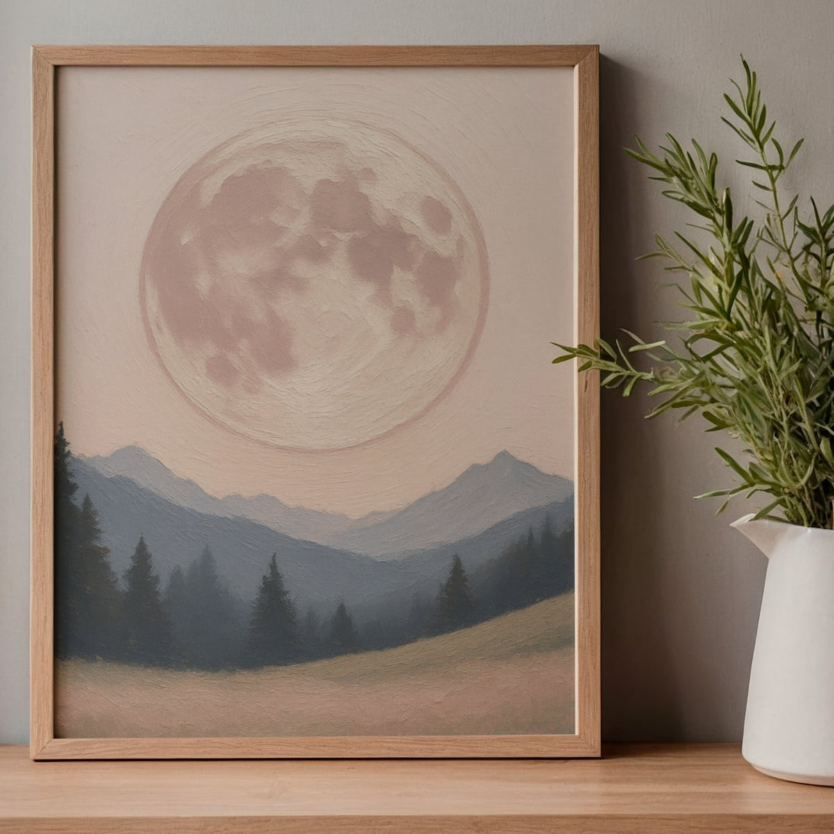 Rise of Nightfall – Soft Moonlit Mountain Wall Art for Calm, Dreamlike Interiors