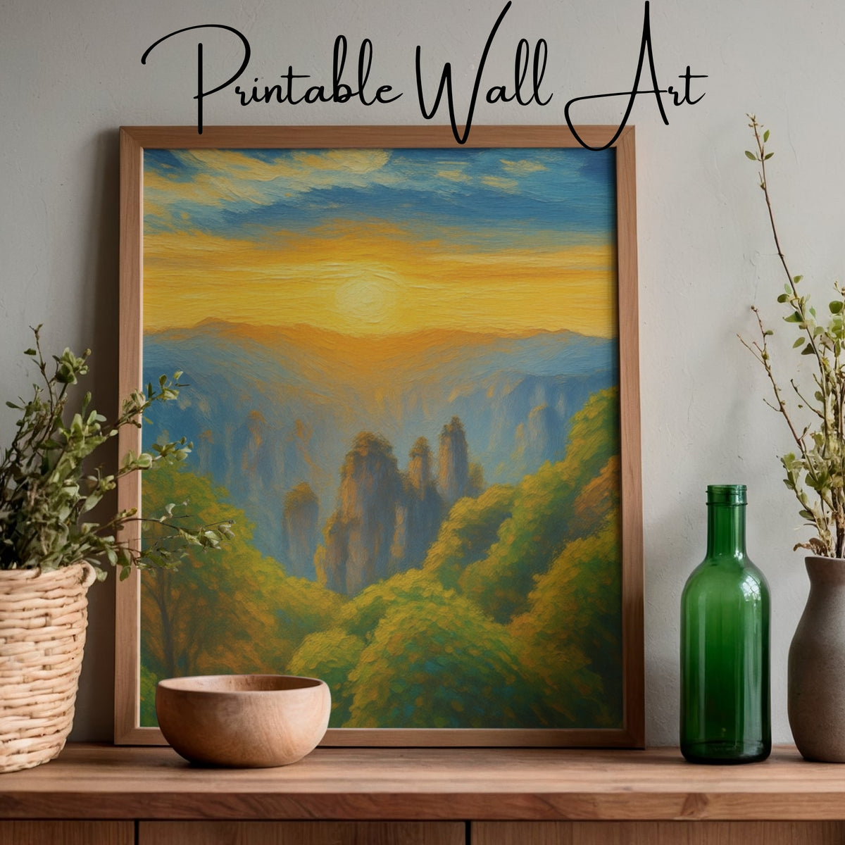 Earthlight Rising – Soft Sunrise Mountain Artwork for Serene, Nature‑Inspired Homes