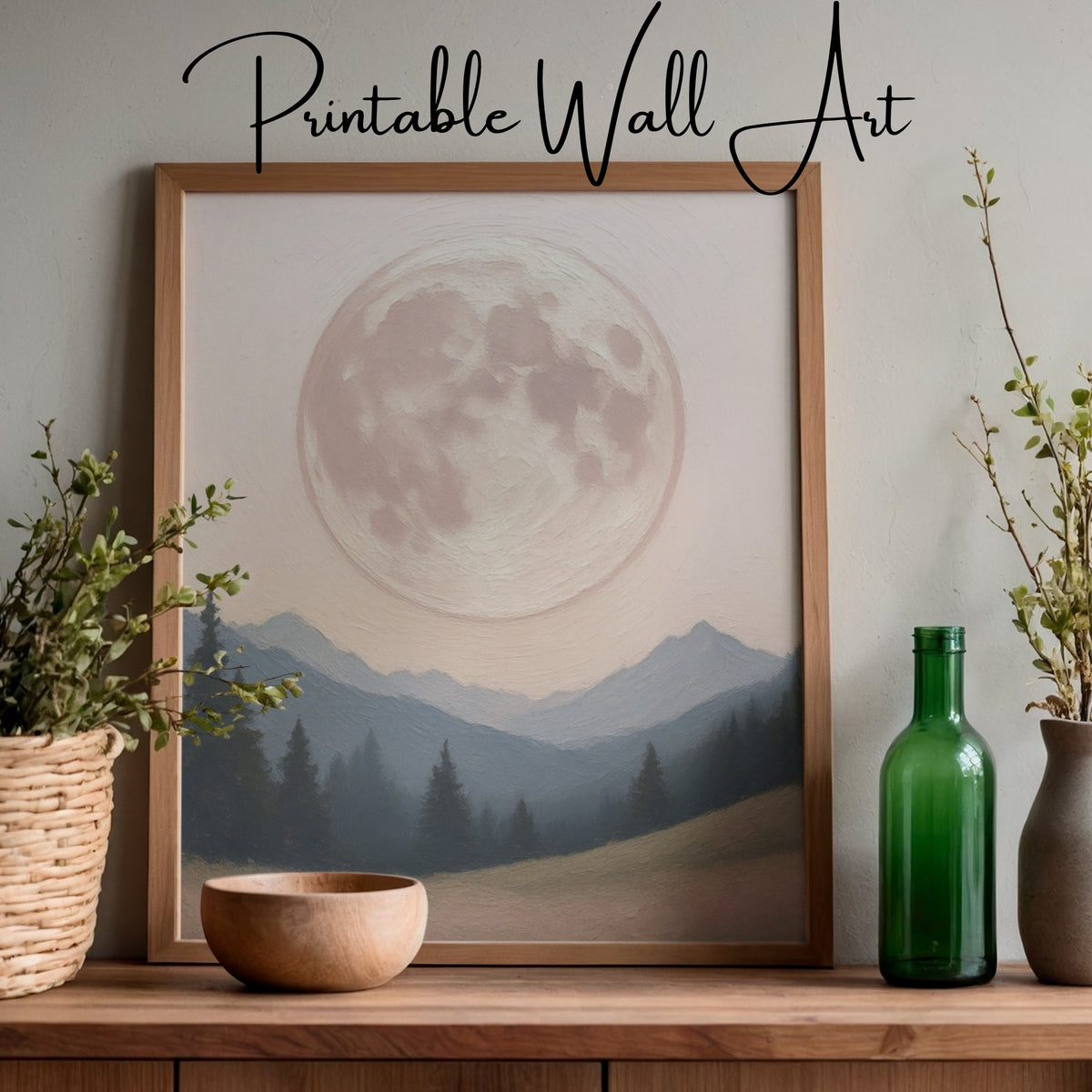 Rise of Nightfall – Soft Moonlit Mountain Wall Art for Calm, Dreamlike Interiors