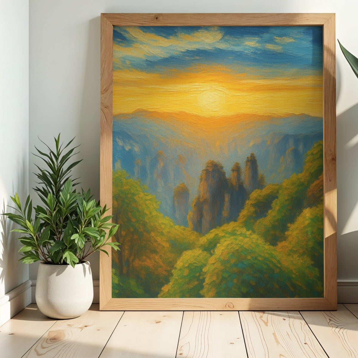 Earthlight Rising – Soft Sunrise Mountain Artwork for Serene, Nature‑Inspired Homes