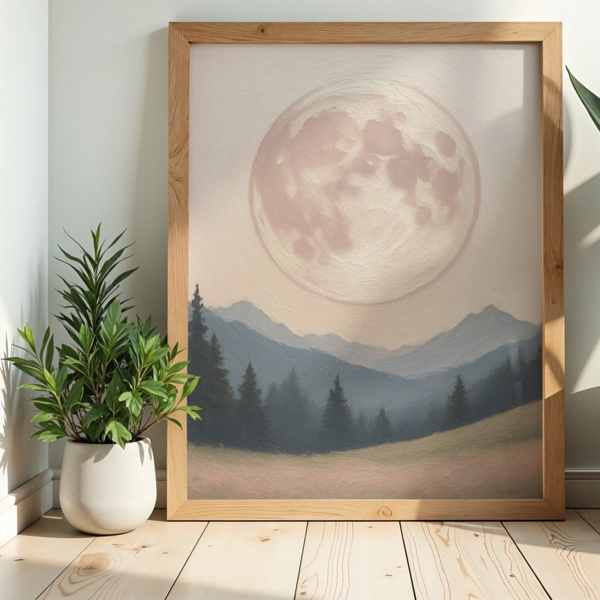 Rise of Nightfall – Soft Moonlit Mountain Wall Art for Calm, Dreamlike Interiors