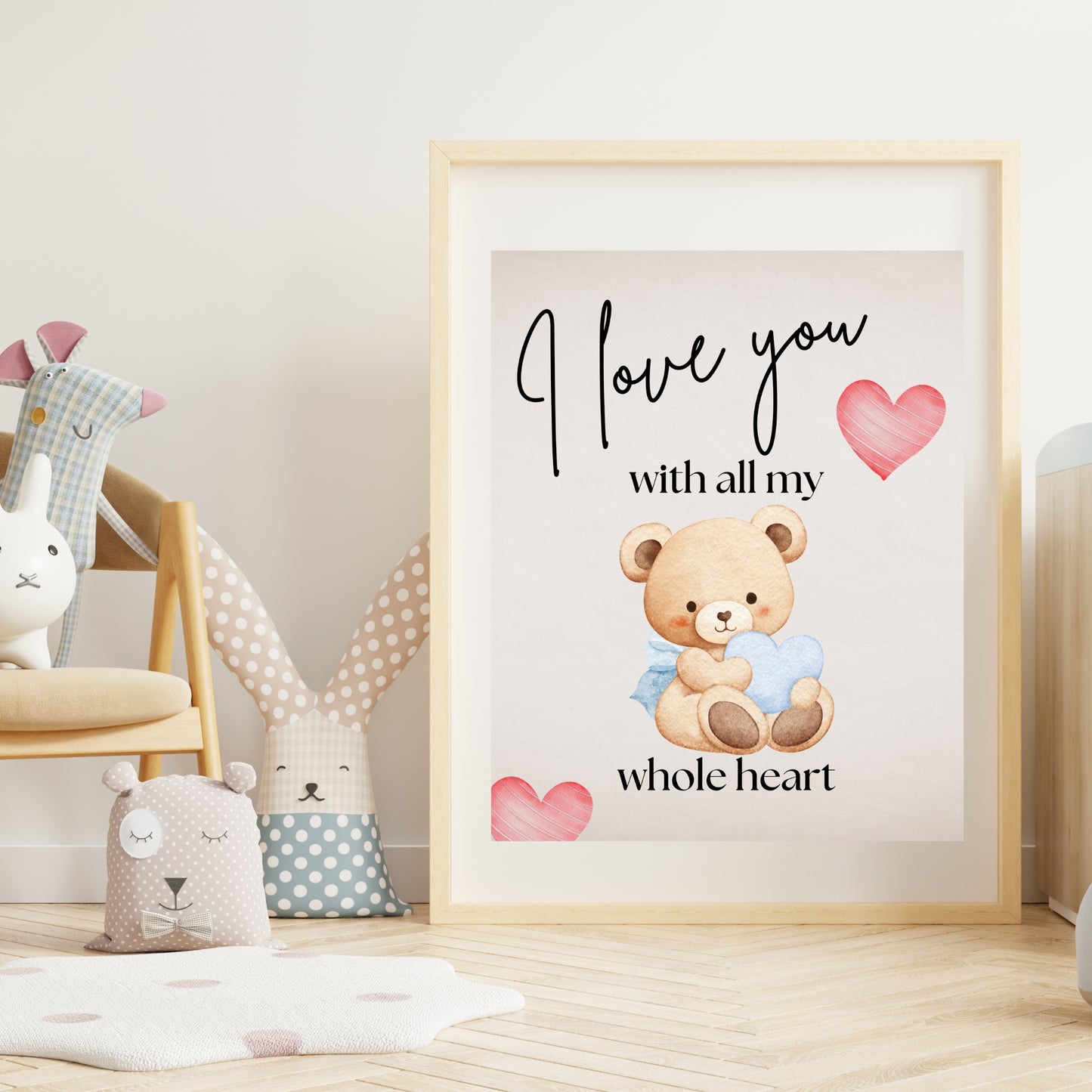 All My Whole Heart — Soft Nursery Teddy Bear Art Print (4:5 Ratio Digital Download)