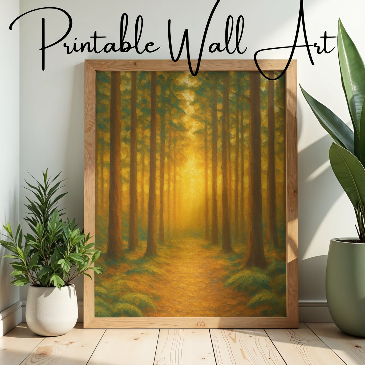 Woodland Glow Path — Sunlit Forest Nature Wall Art