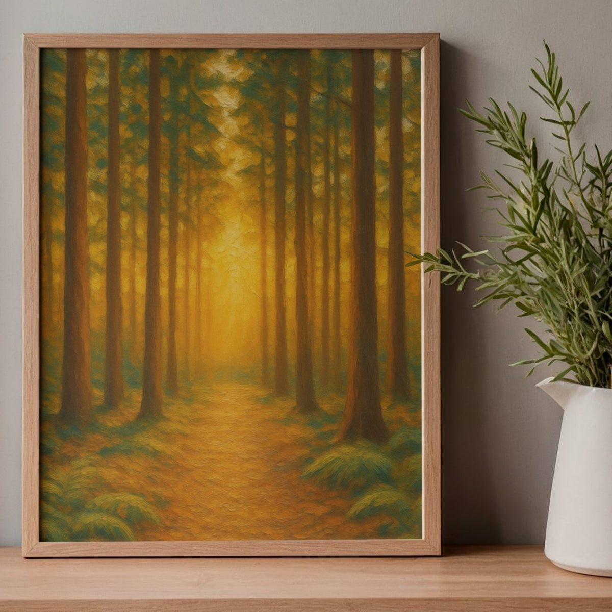 Woodland Glow Path — Sunlit Forest Nature Wall Art