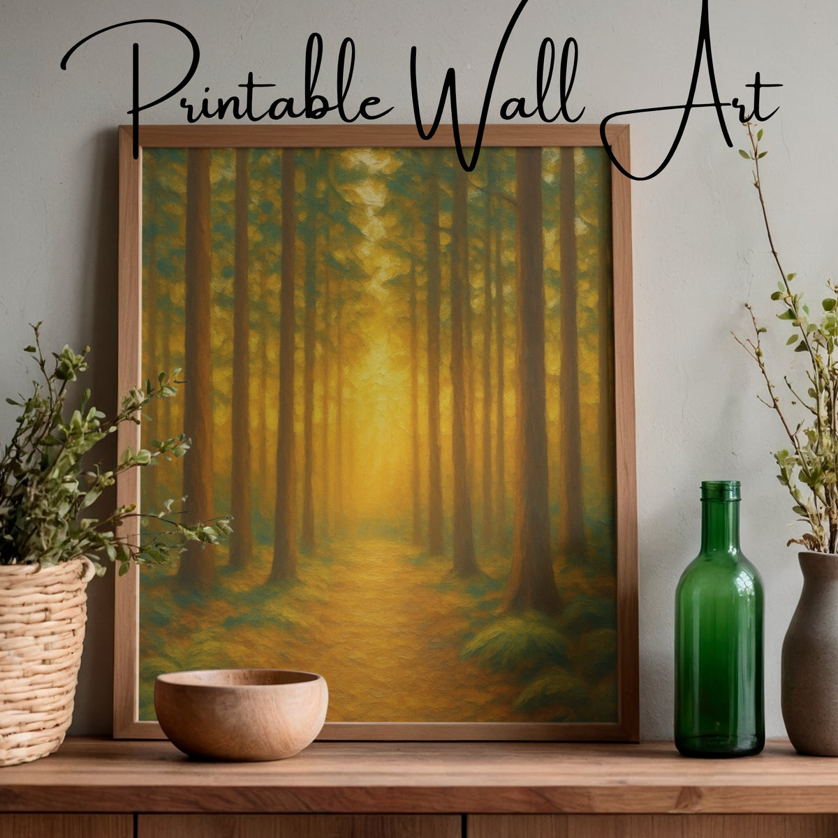 Woodland Glow Path — Sunlit Forest Nature Wall Art