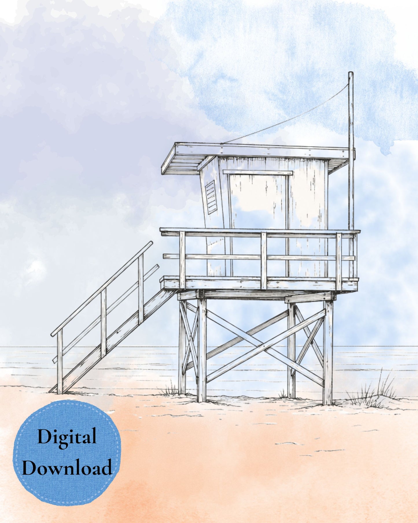Quiet Watchtower — Coastal Minimalist Landscape Print (4:5 Ratio Digital Download)