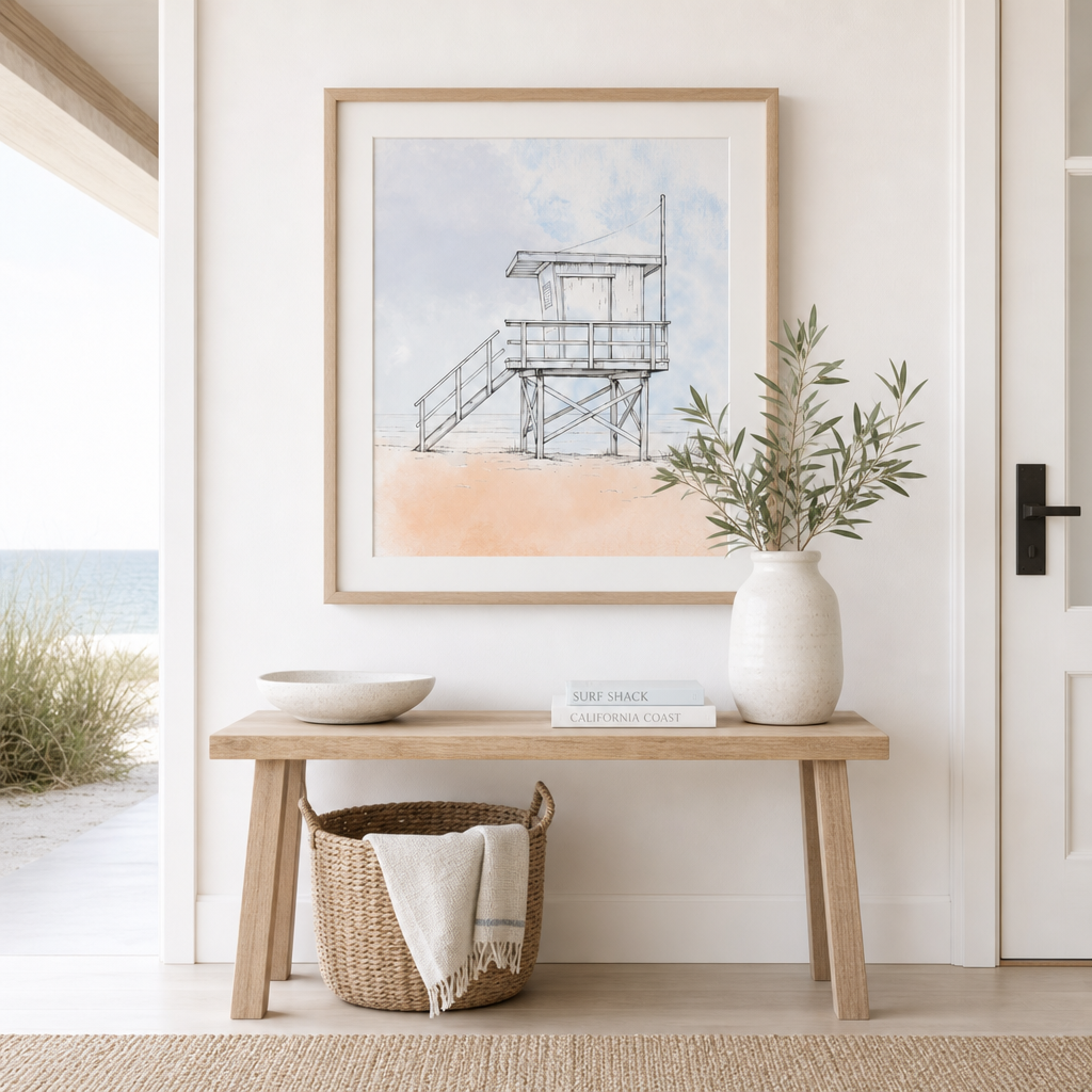 Quiet Watchtower — Coastal Minimalist Landscape Print (4:5 Ratio Digital Download)