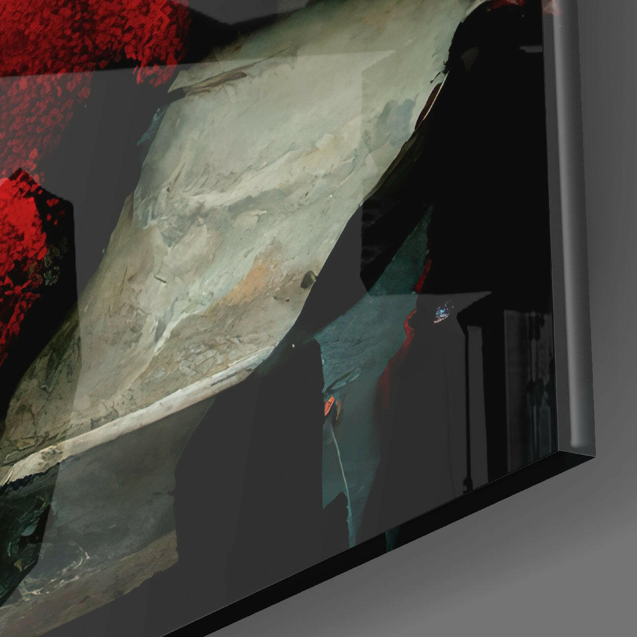 Crimson Grove Mist – Japandi Mountain Glass Wall Art